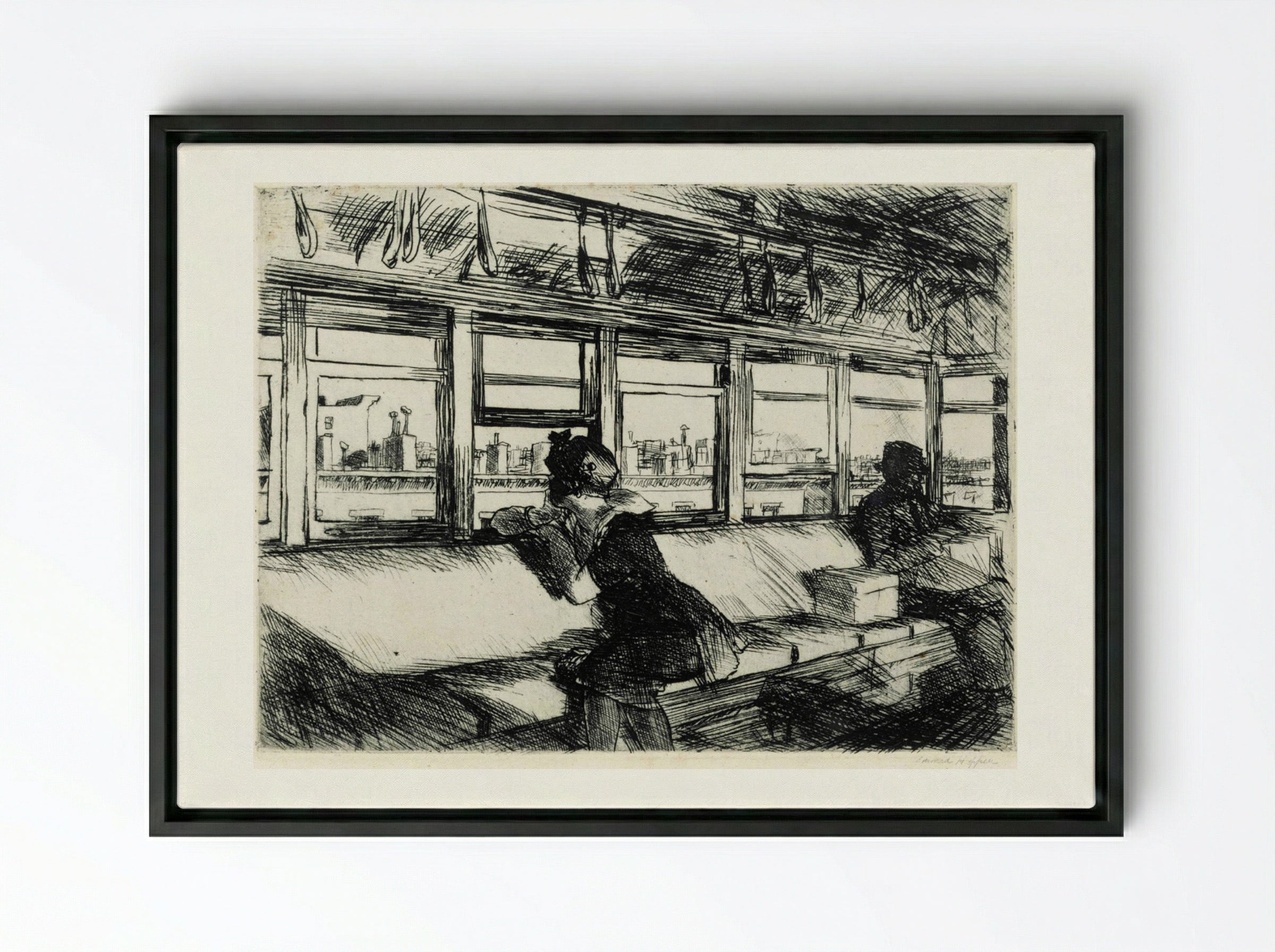 The El Station - Edward Hopper - Framed Canvas Black