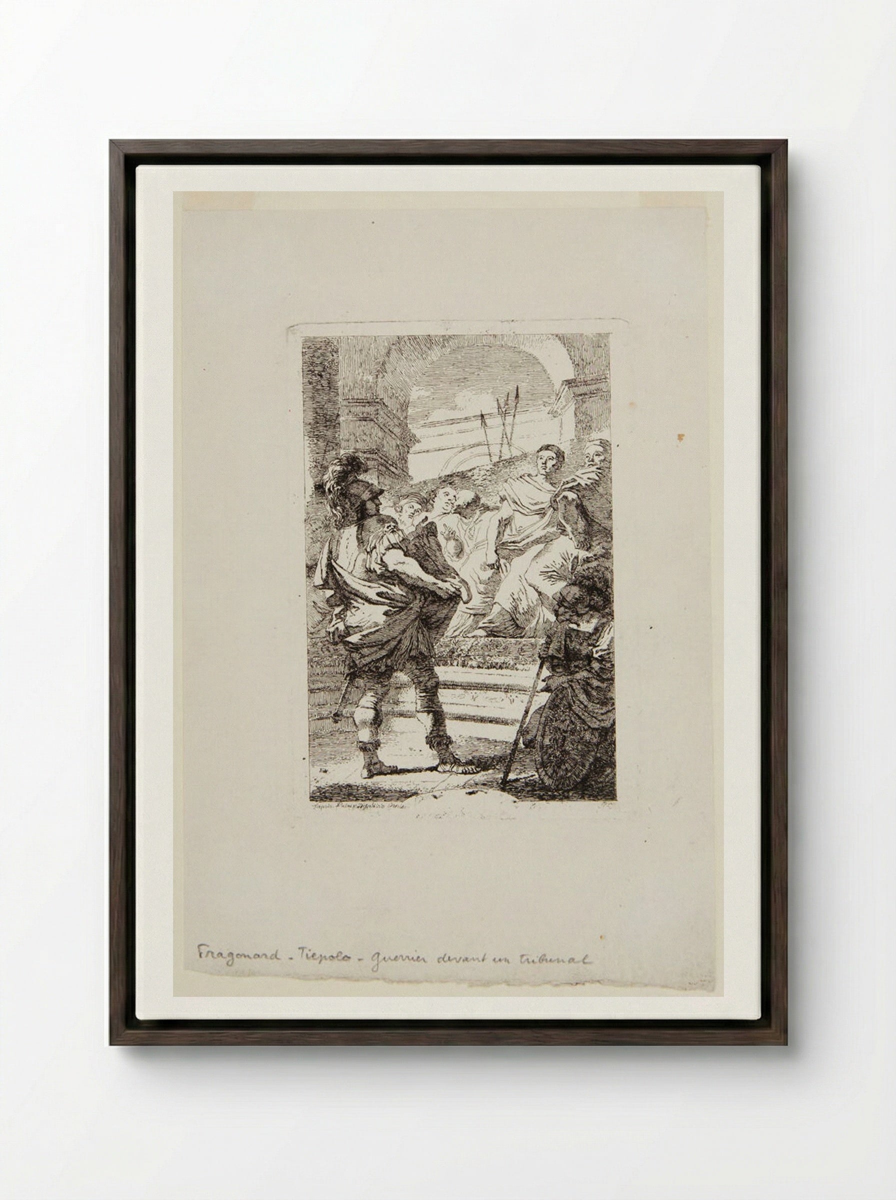 Warrior Before a Tribunal - Jean-Honoré Fragonard - Framed Canvas Dark Wood