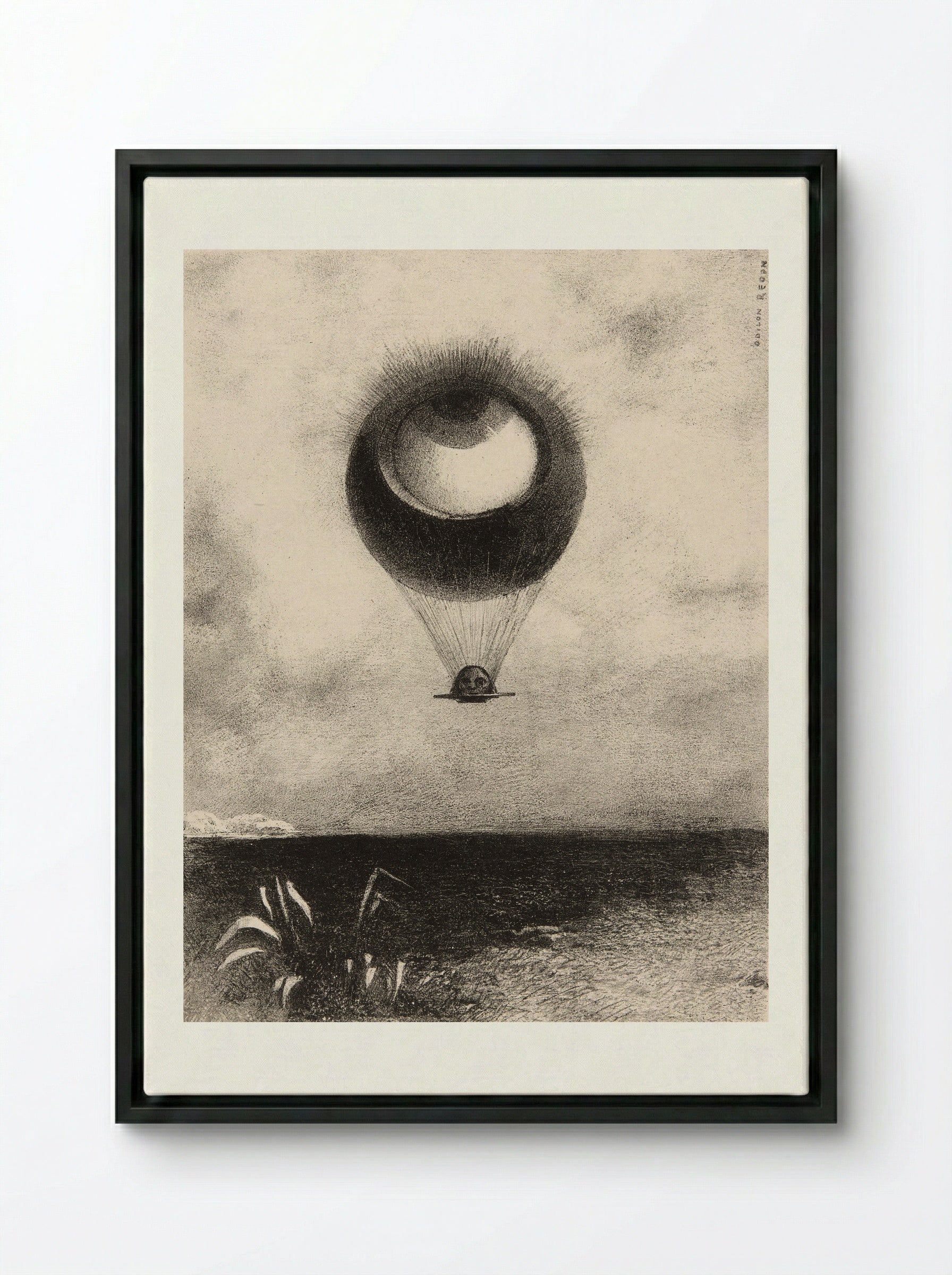 The Eye, Like a Strange Balloon Moves Towards Infinity - Odilon Redon - Framed Canvas Black