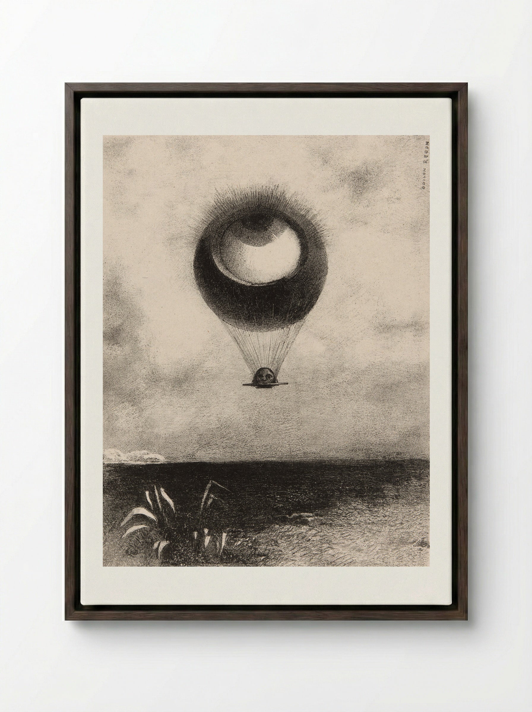 The Eye, Like a Strange Balloon Moves Towards Infinity - Odilon Redon - Framed Canvas Dark Wood