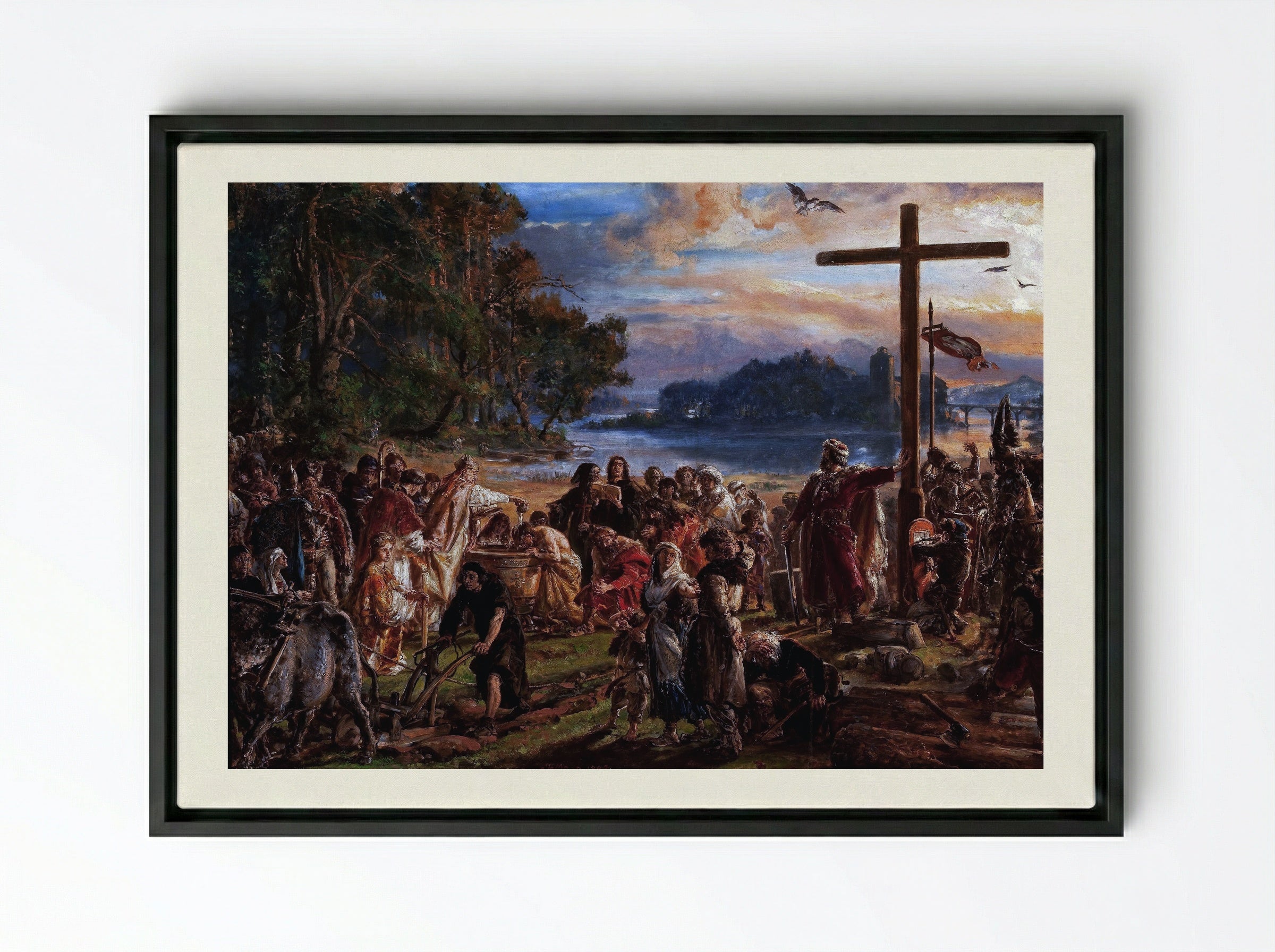 Christianization of Poland A.D. 965 - Jan Matejko - Framed Canvas Black