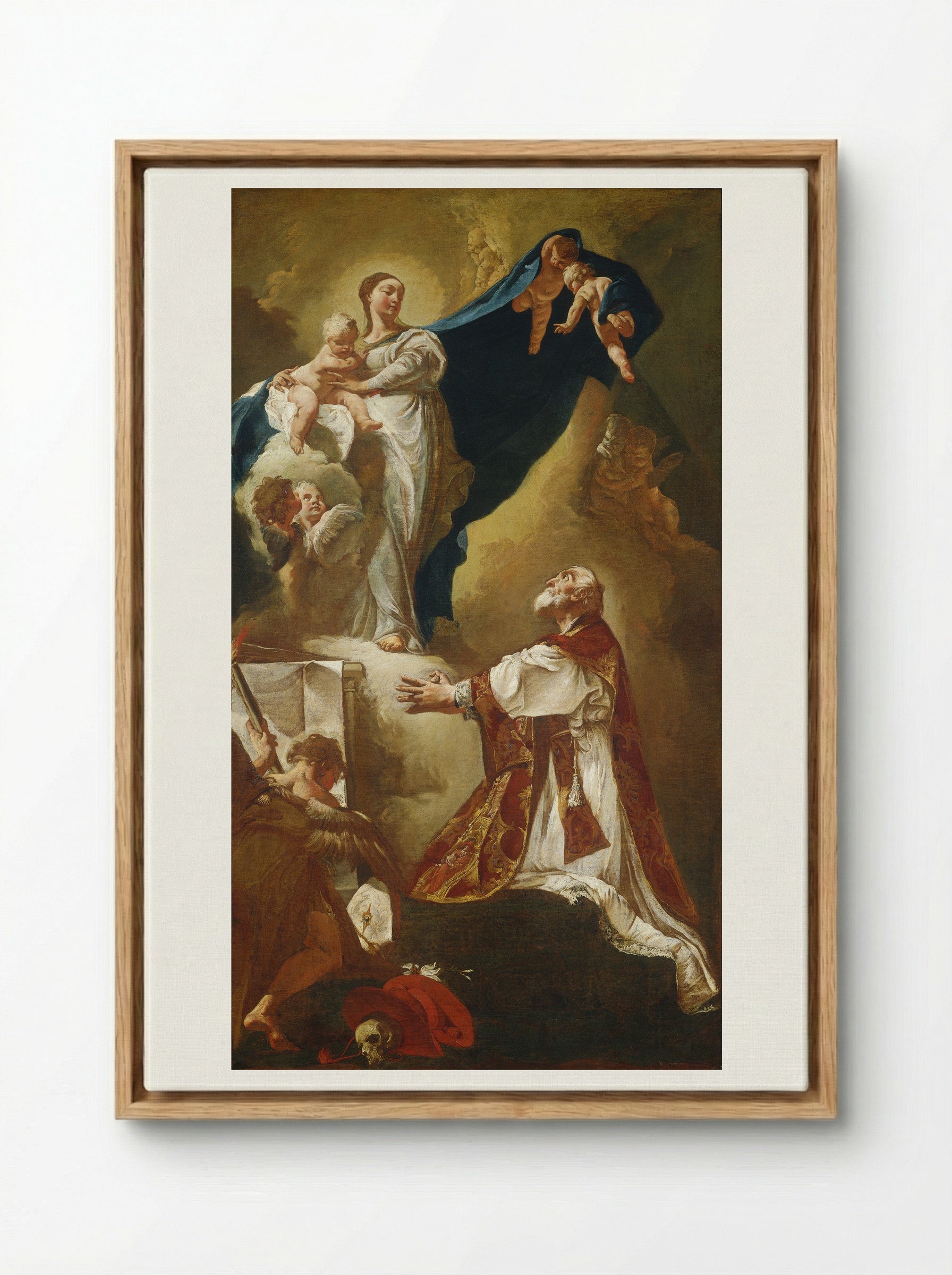 The Virgin Appearing to Saint Philip Neri - Giovanni Battista Piazzetta - Framed Canvas Wood