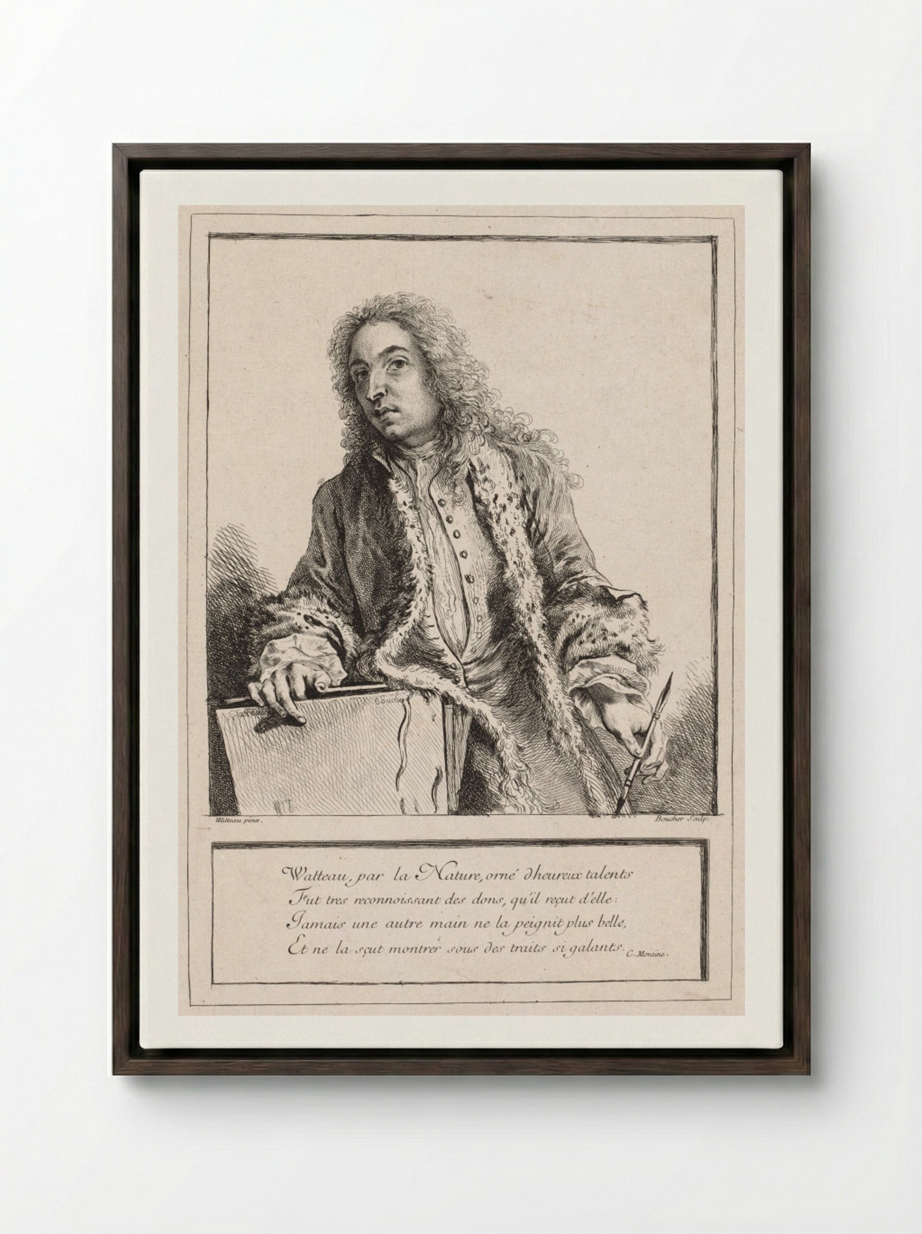 Antoine Watteau - François Boucher - Framed Canvas Dark Wood