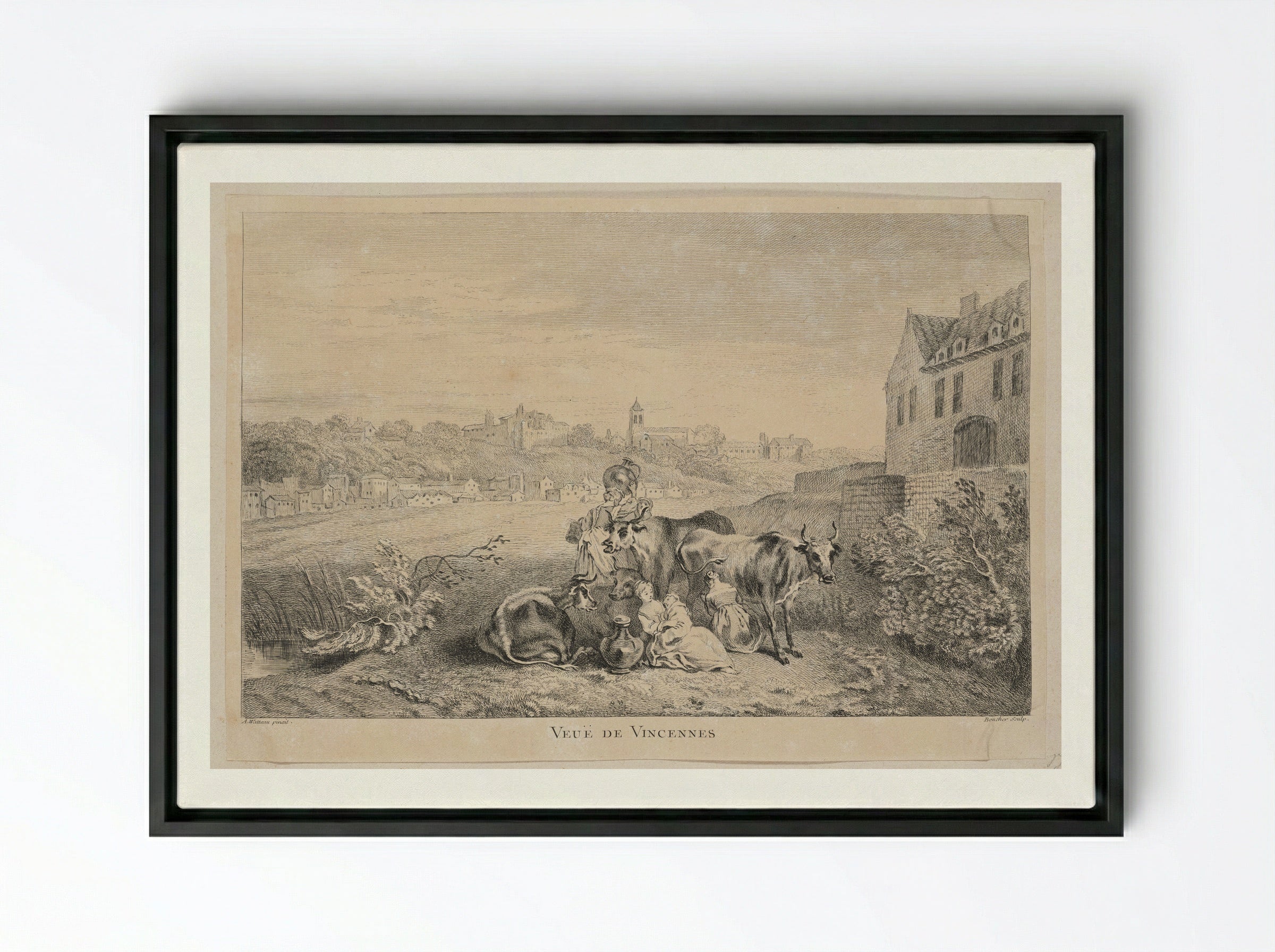 Veuë de Vincennes - François Boucher - Framed Canvas Black