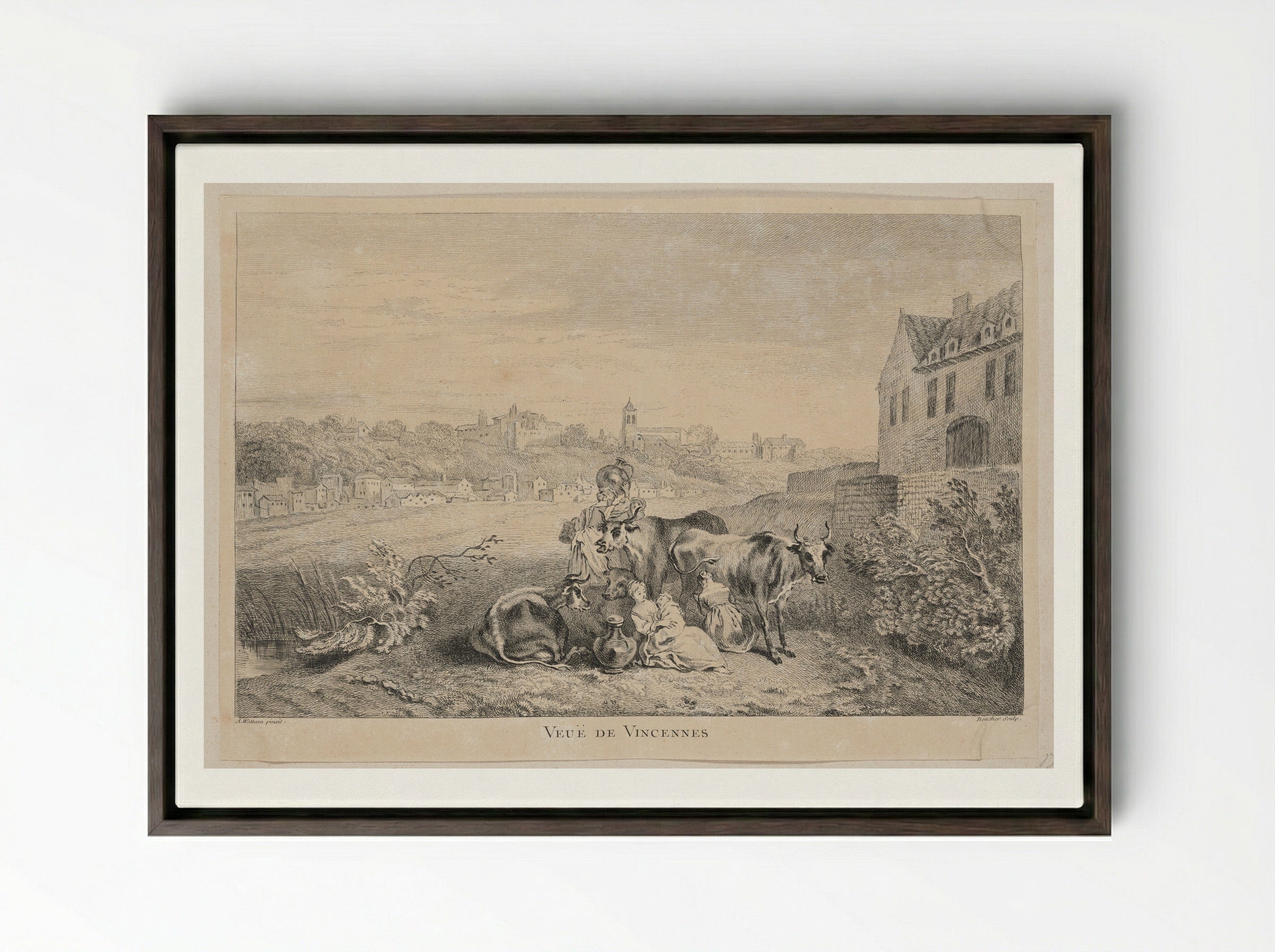 Veuë de Vincennes - François Boucher - Framed Canvas Dark Wood
