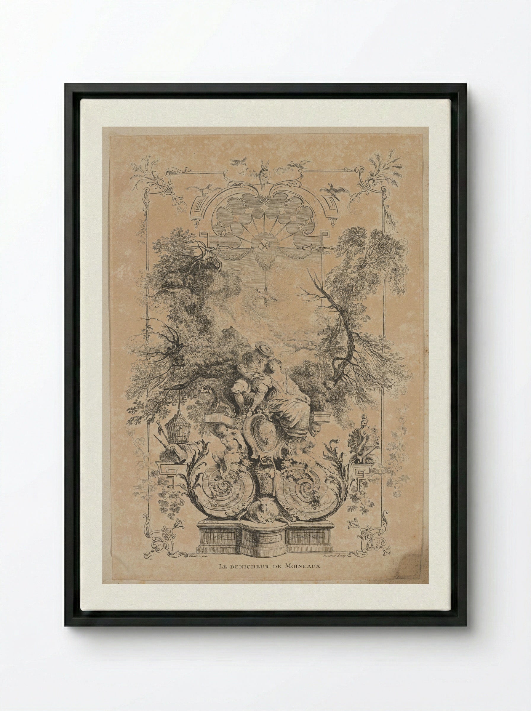 Le Dénicheur de Moineaux - François Boucher - Framed Canvas Black