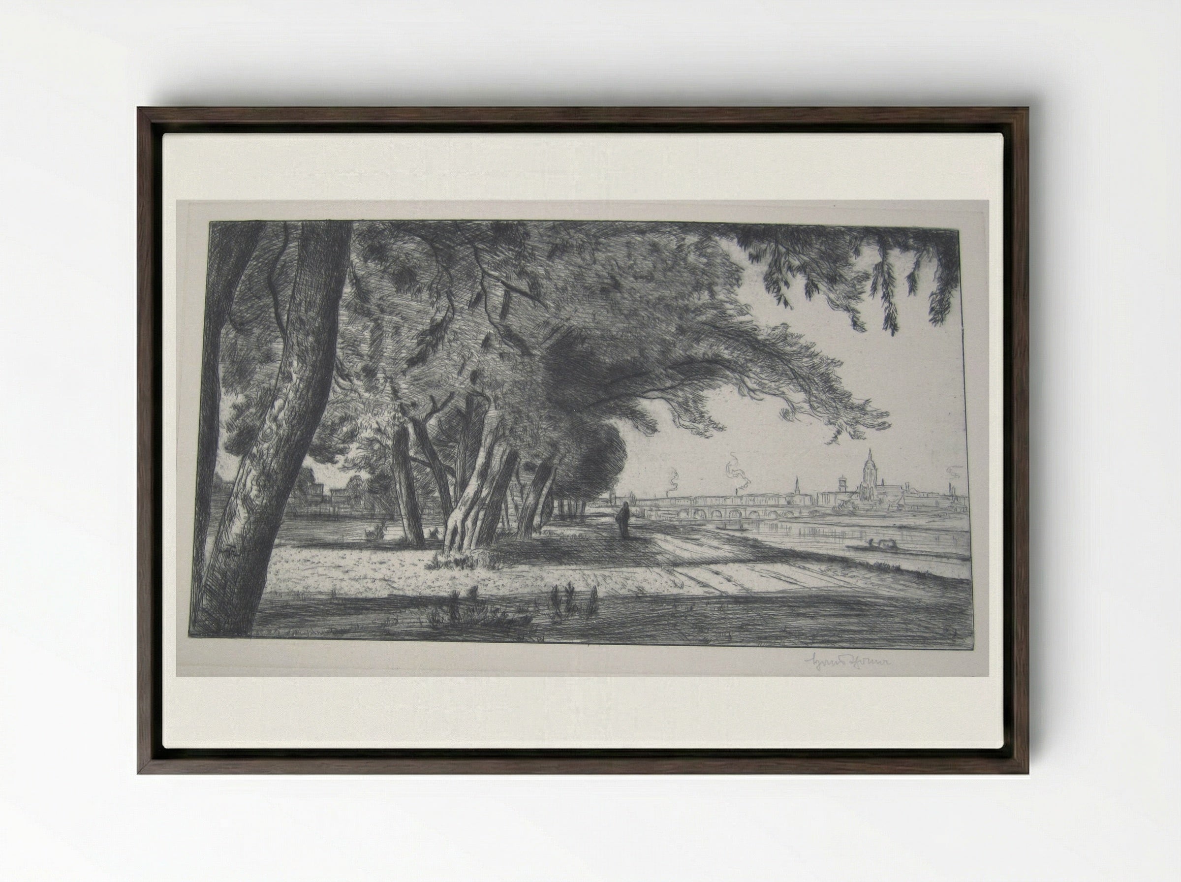 View of Frankfurt - Hans Thoma - Framed Canvas Dark Wood