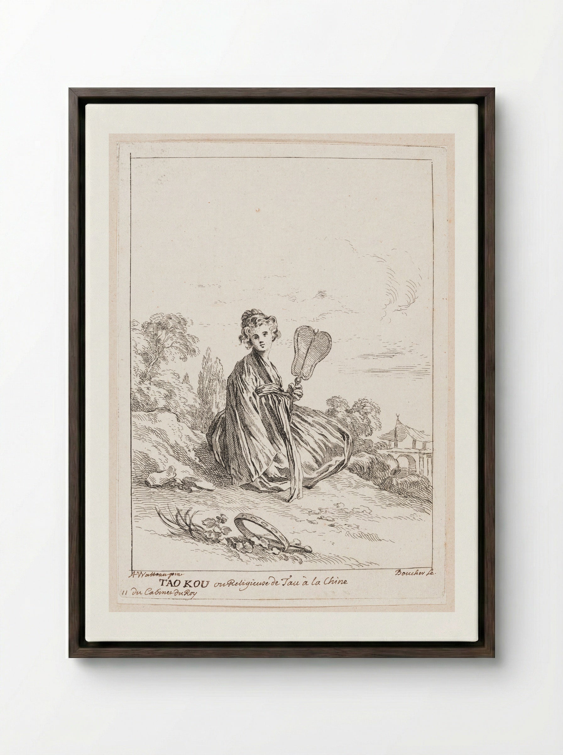 Tao Kou ou Religieuse de Tau à la Chine - François Boucher - Framed Canvas Dark Wood