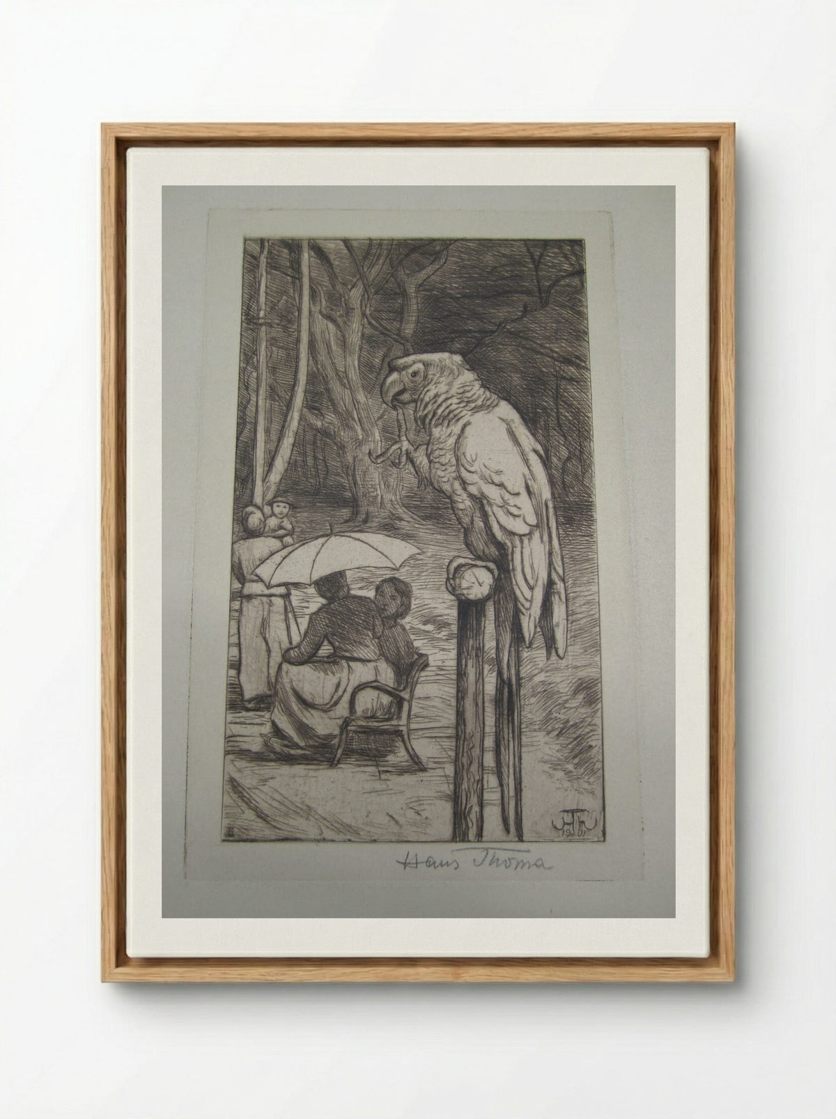 The Parrot - Hans Thoma - Framed Canvas Wood