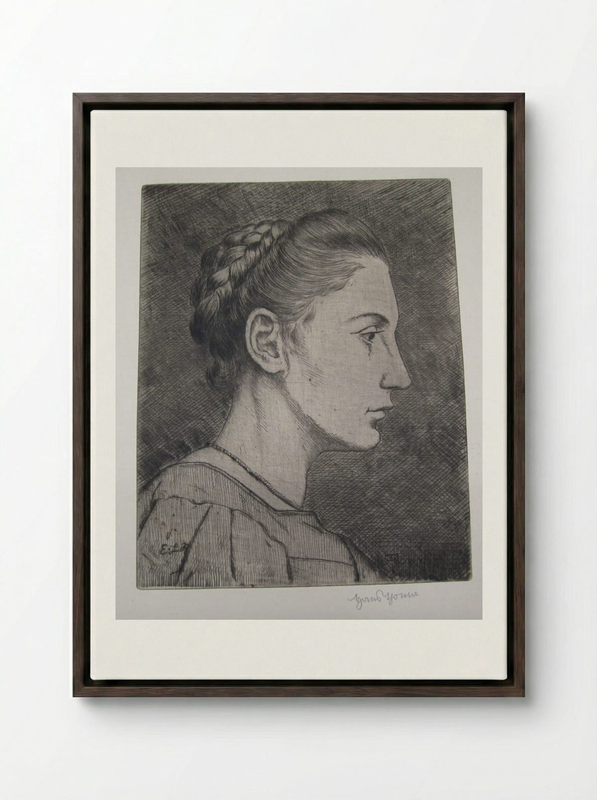Head of a Girl I (Elisabeth La Roche) - Hans Thoma - Framed Canvas Dark Wood