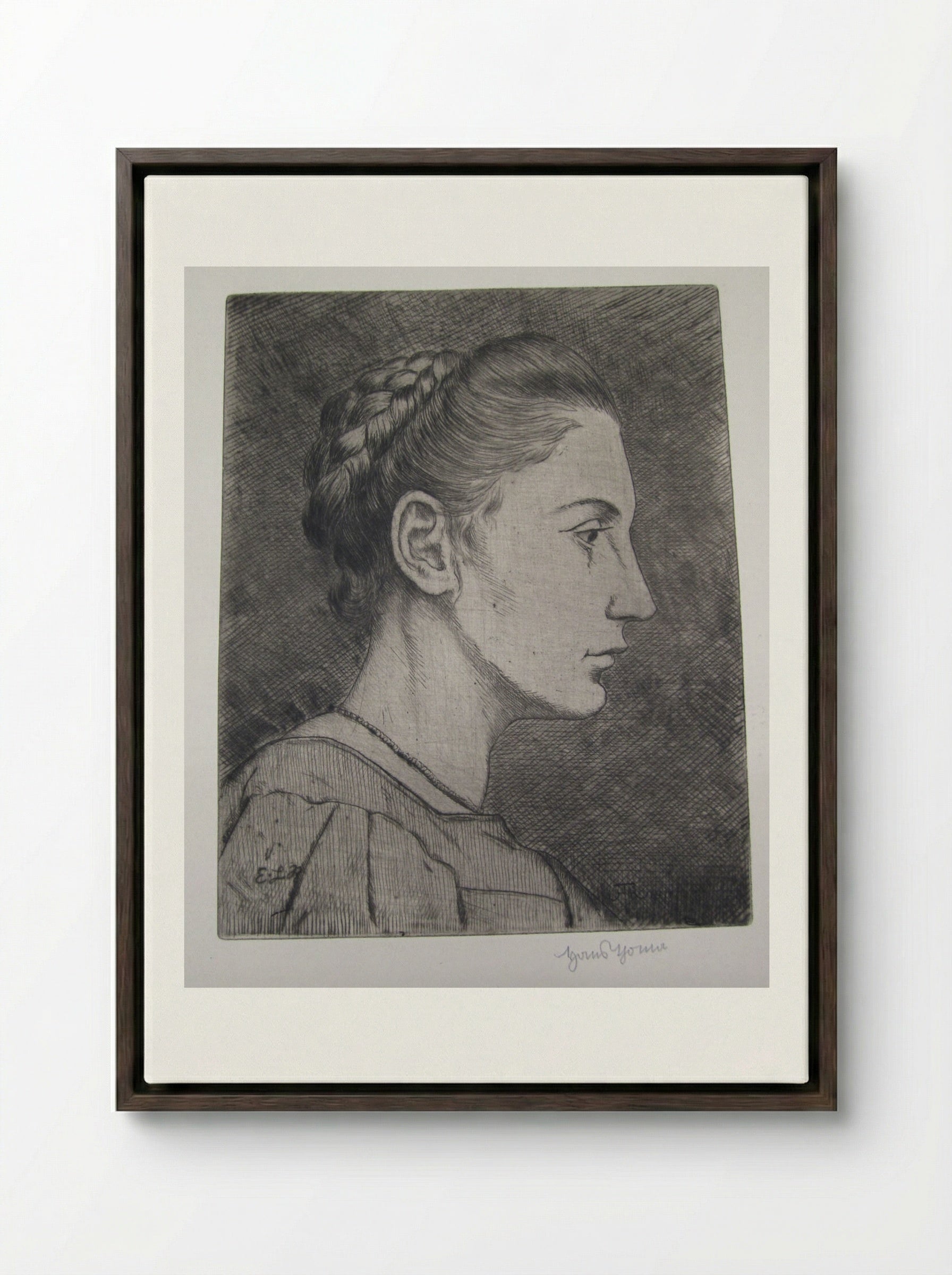 Head of a Girl I (Elisabeth La Roche) - Hans Thoma - Framed Canvas Dark Wood