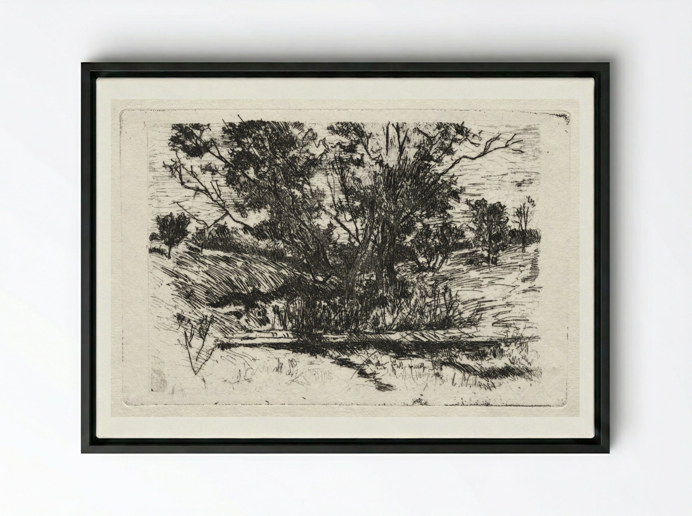 Landscape near Cincinnati - John Henry Twachtman - Framed Canvas Black
