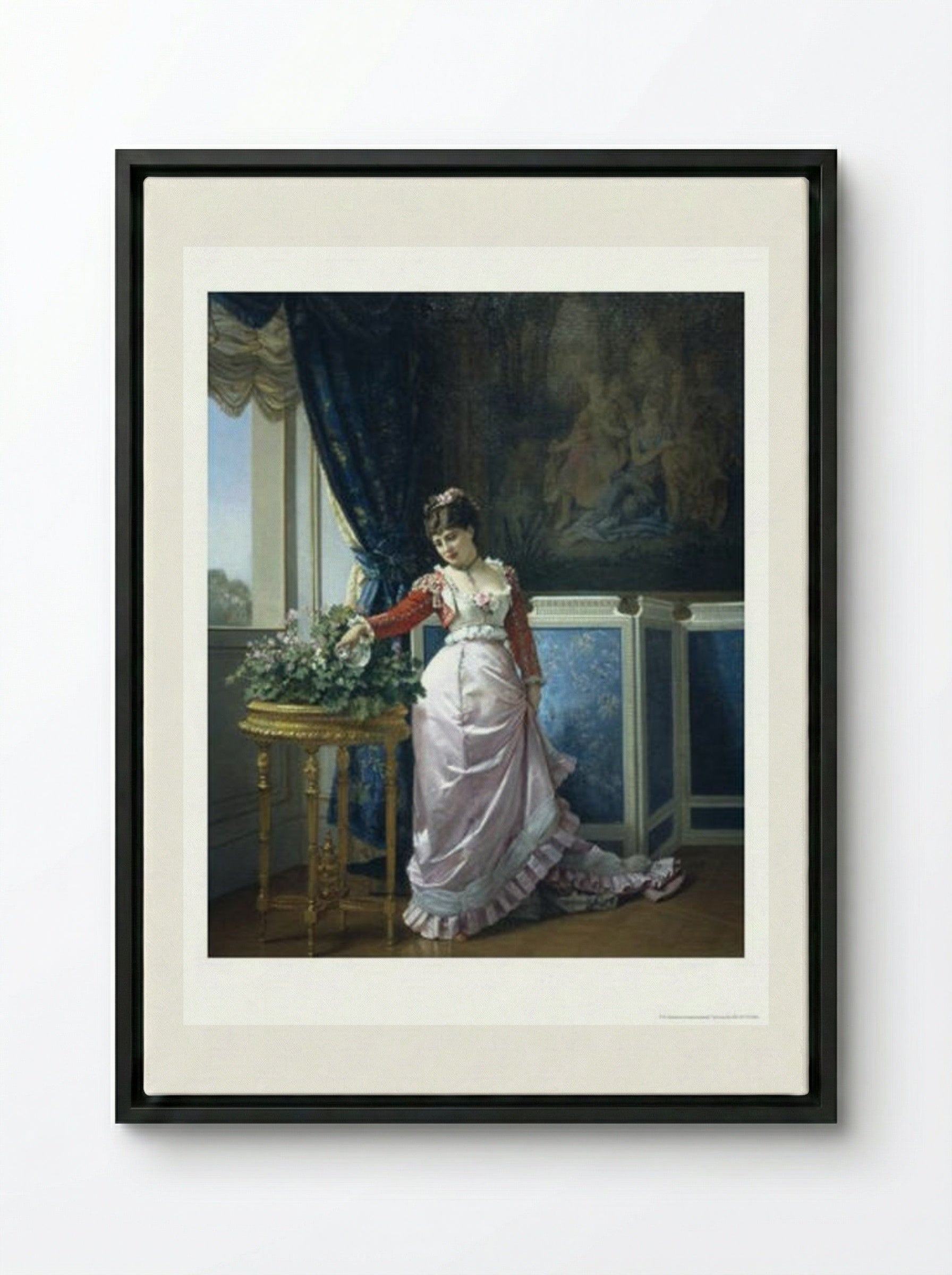 Watering the Flowers - Auguste Toulmouche - Framed Canvas Black