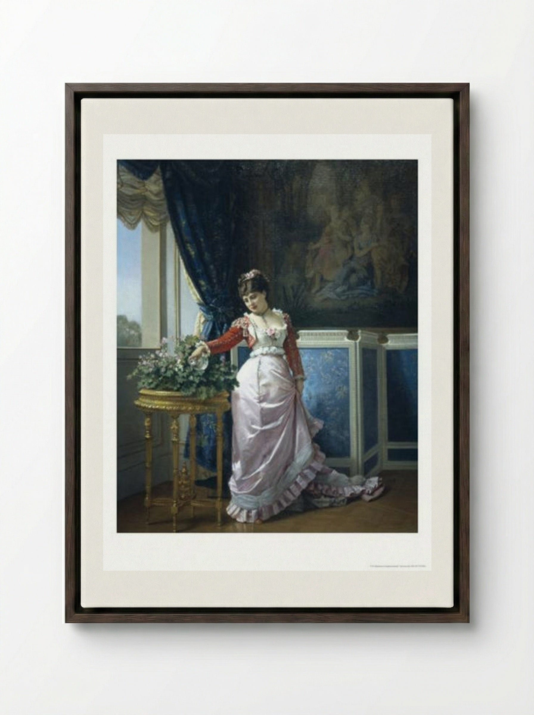 Watering the Flowers - Auguste Toulmouche - Framed Canvas Dark Wood