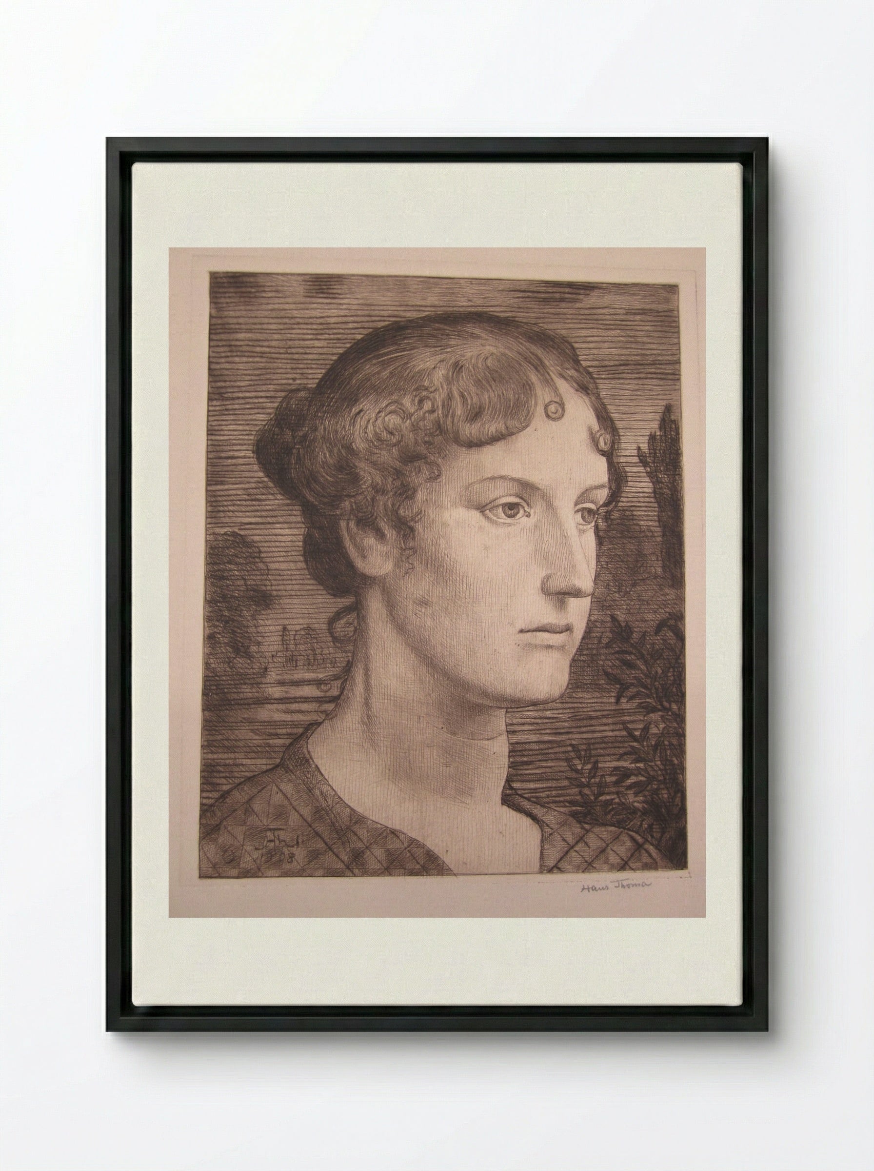 Portrait of a Woman II - Hans Thoma - Framed Canvas Black