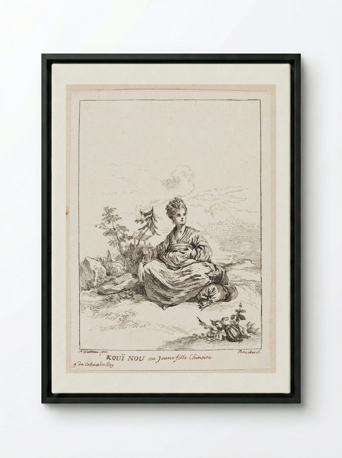 Kouï Nou or Young Chinese Girl - François Boucher - Framed Canvas Black