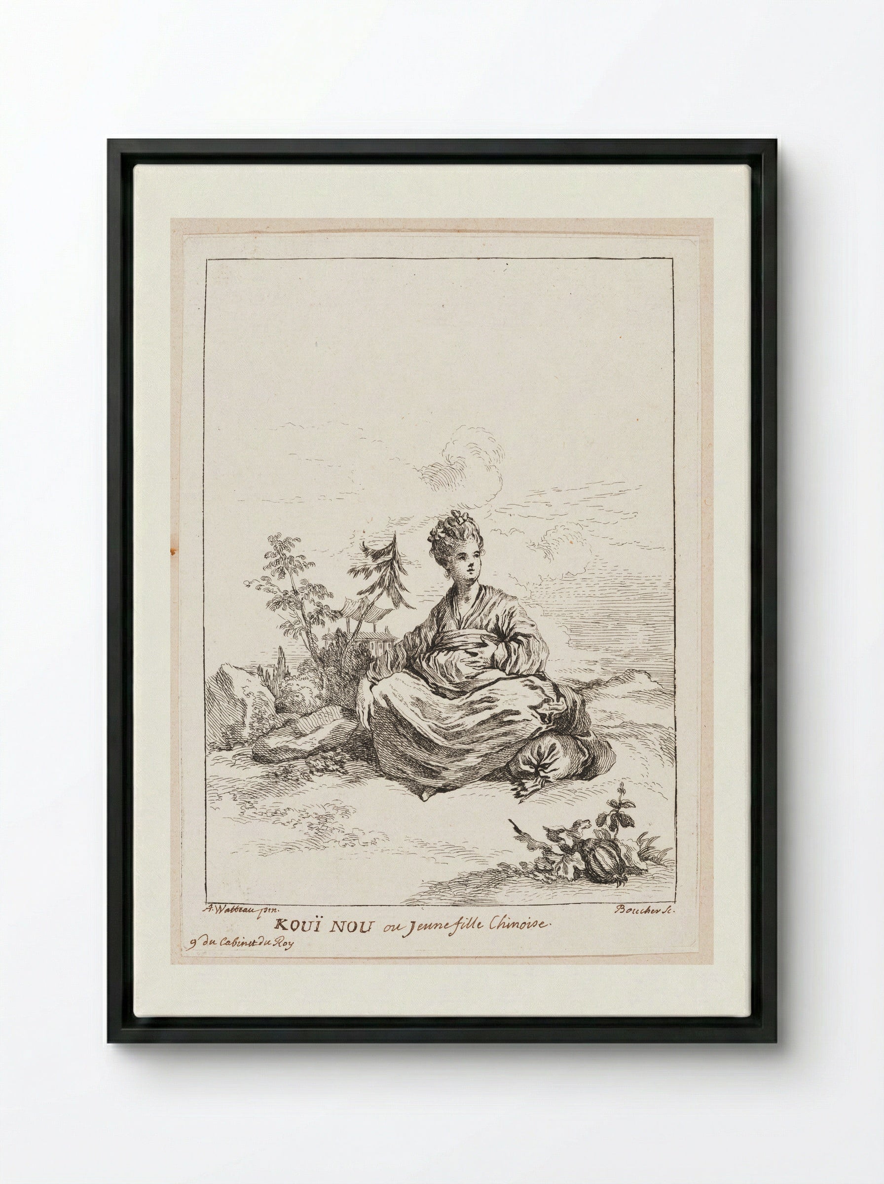 Kouï Nou or Young Chinese Girl - François Boucher - Framed Canvas Black