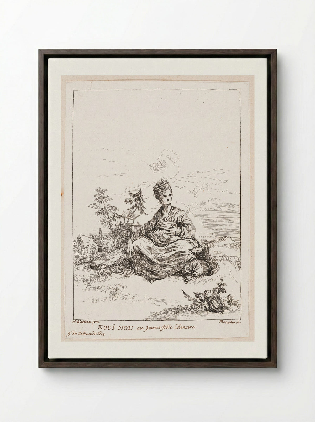 Kouï Nou or Young Chinese Girl - François Boucher - Framed Canvas Dark Wood