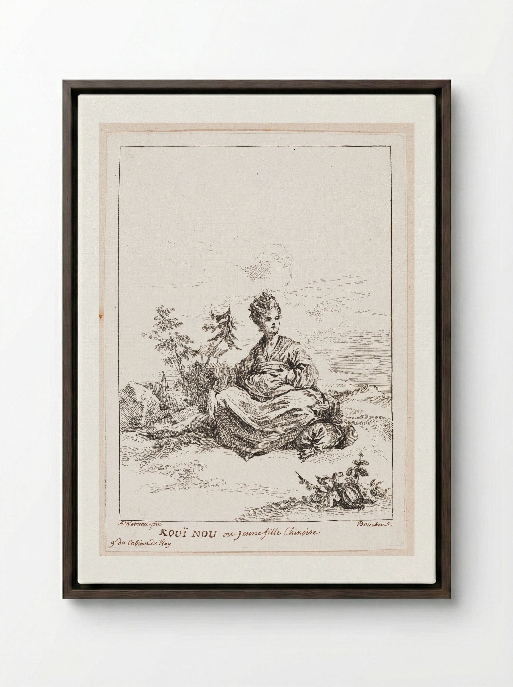 Kouï Nou or Young Chinese Girl - François Boucher - Framed Canvas Dark Wood