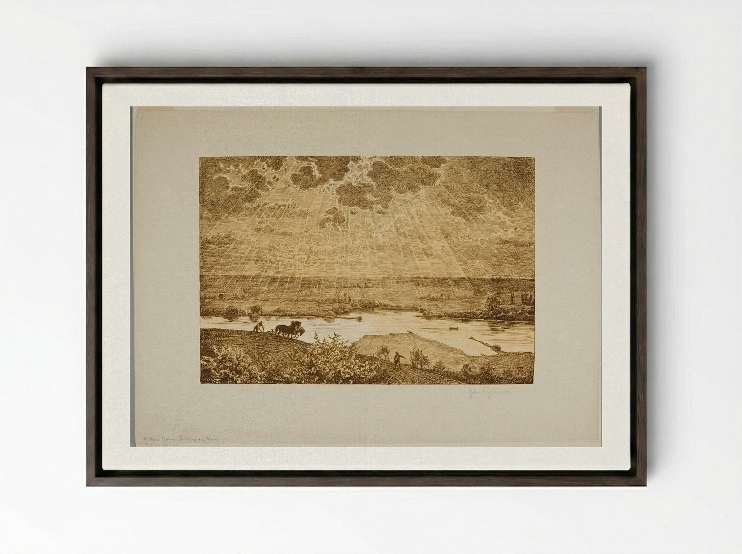 Springtime in the Region of the Main - Hans Thoma - Framed Canvas Dark Wood
