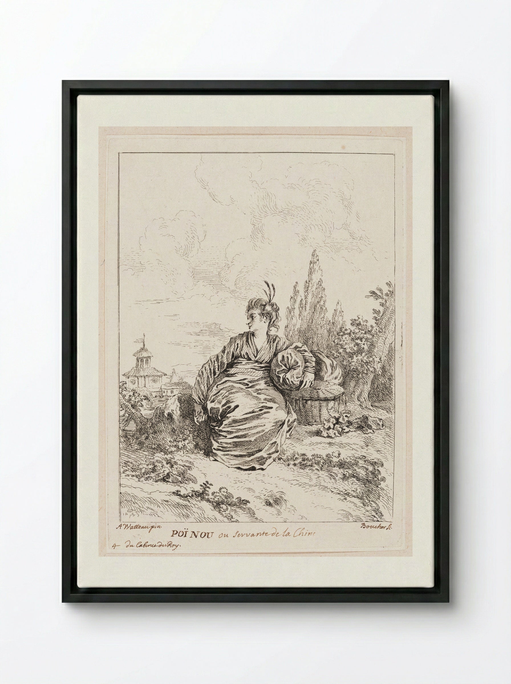 Poï Nou ou Servante de la Chine - François Boucher - Framed Canvas Black