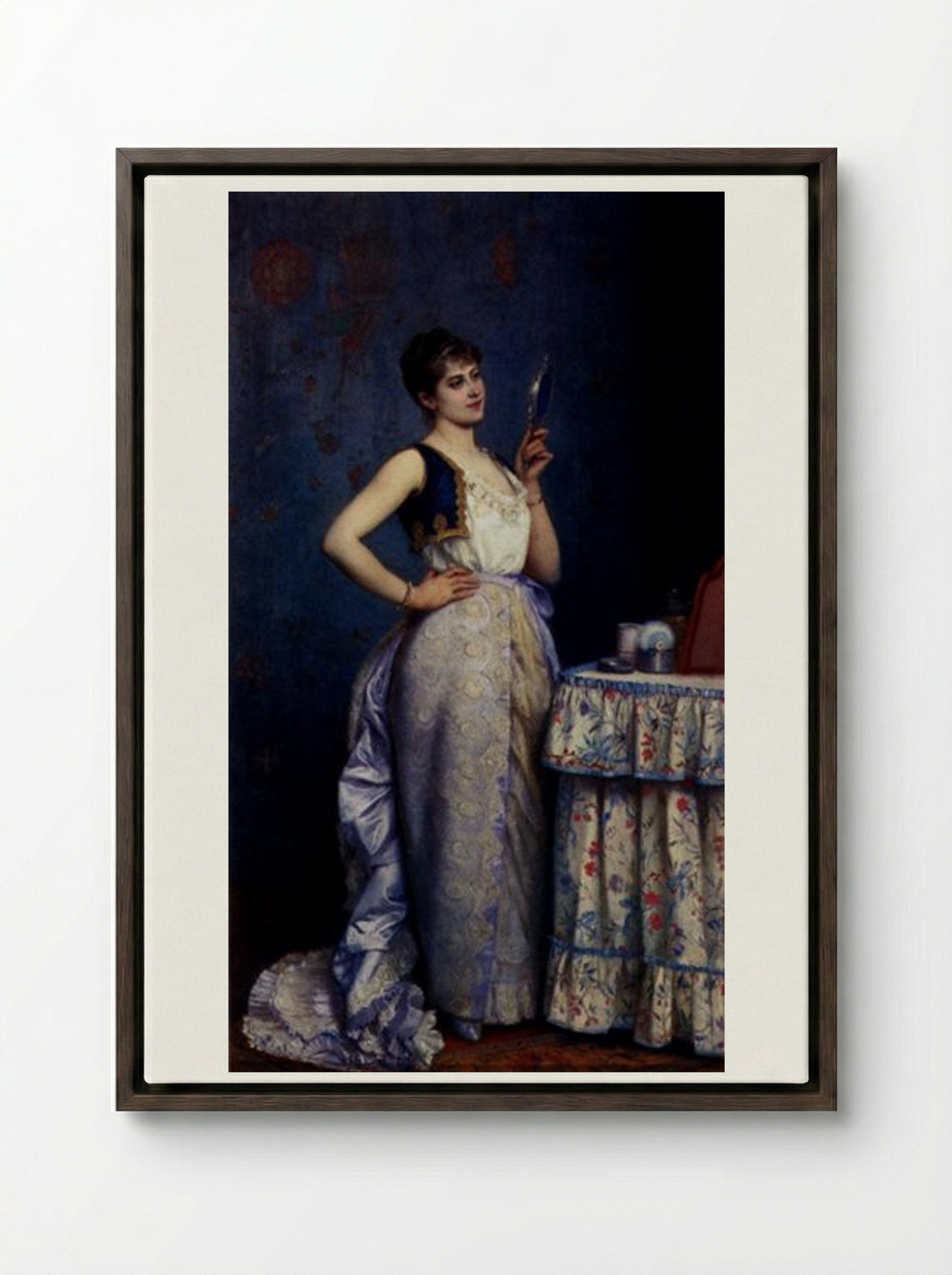 Preparing For The Ball - Auguste Toulmouche - Framed Canvas Dark Wood