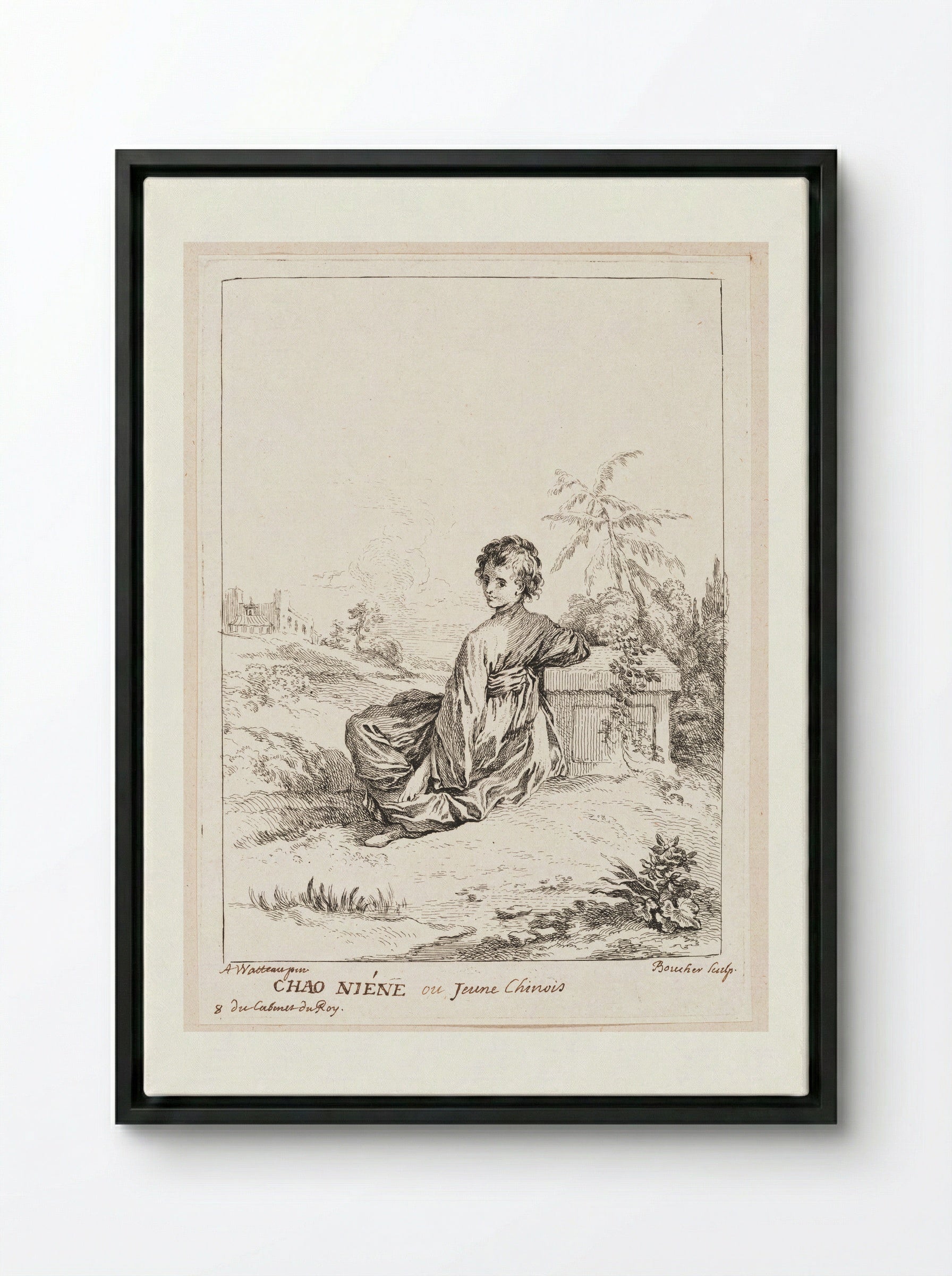 Chao Niene or Young Chinese Boy - François Boucher - Framed Canvas Black