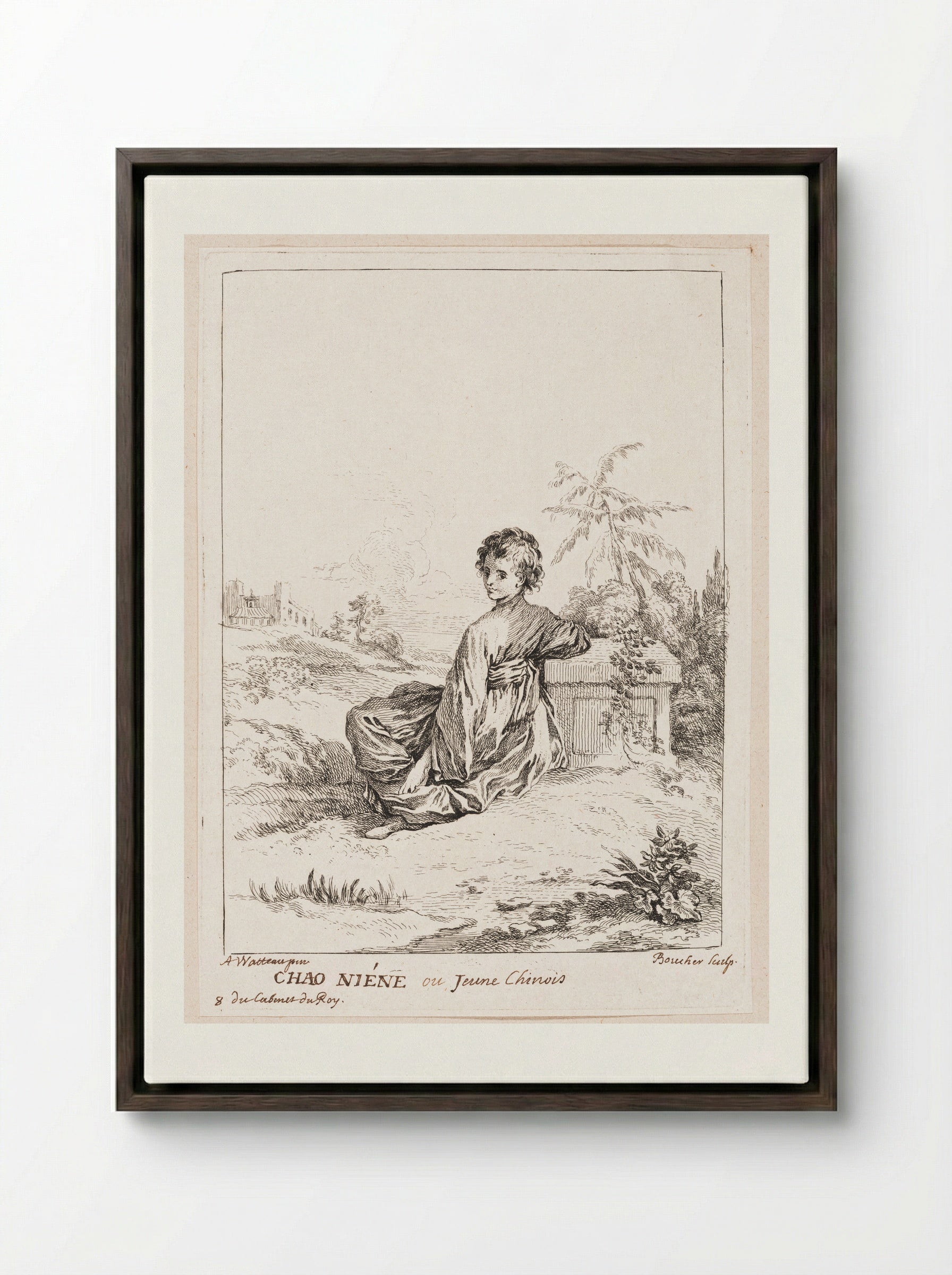 Chao Niene or Young Chinese Boy - François Boucher - Framed Canvas Dark Wood