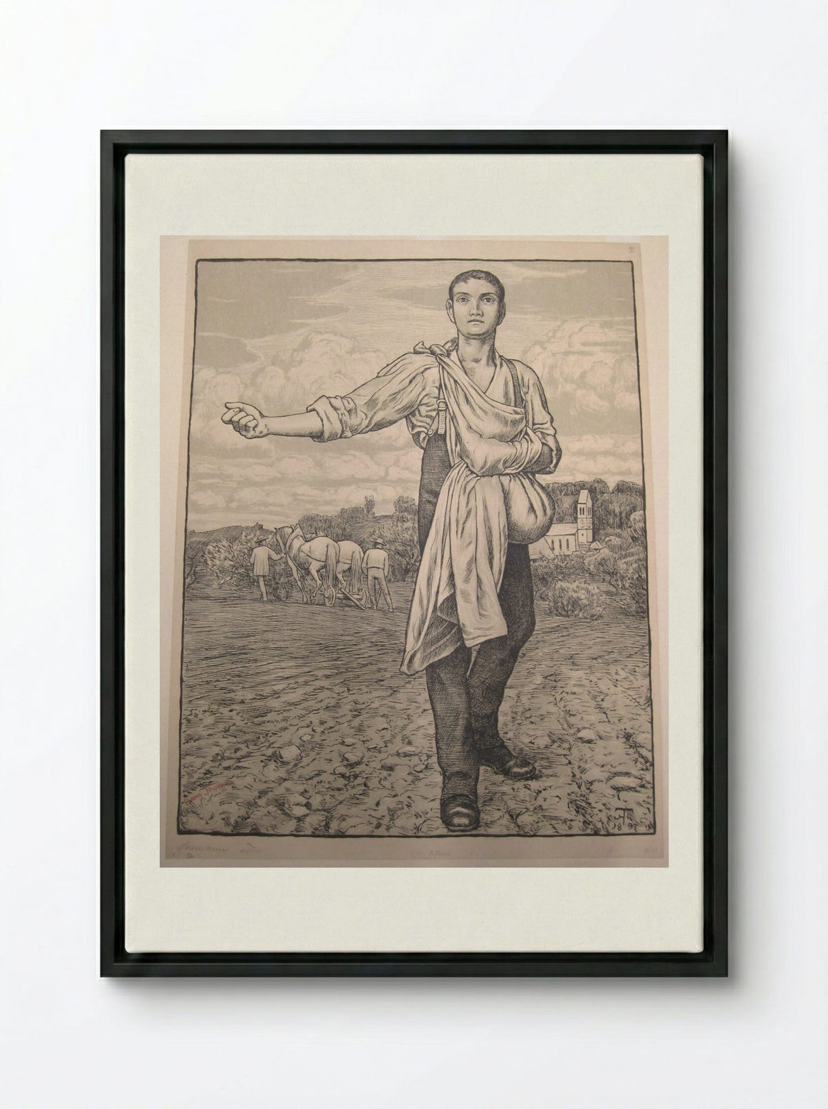 The Sower I - Hans Thoma - Framed Canvas Black