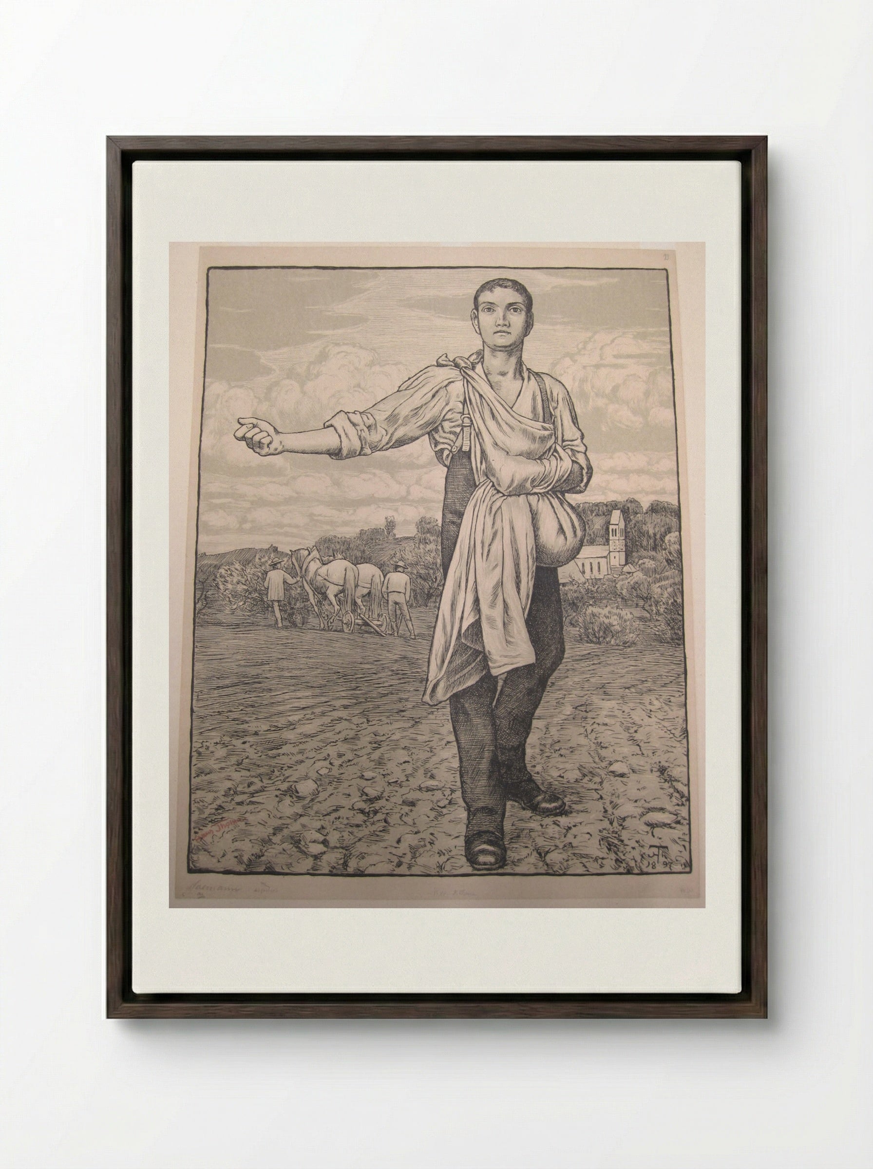 The Sower I - Hans Thoma - Framed Canvas Dark Wood