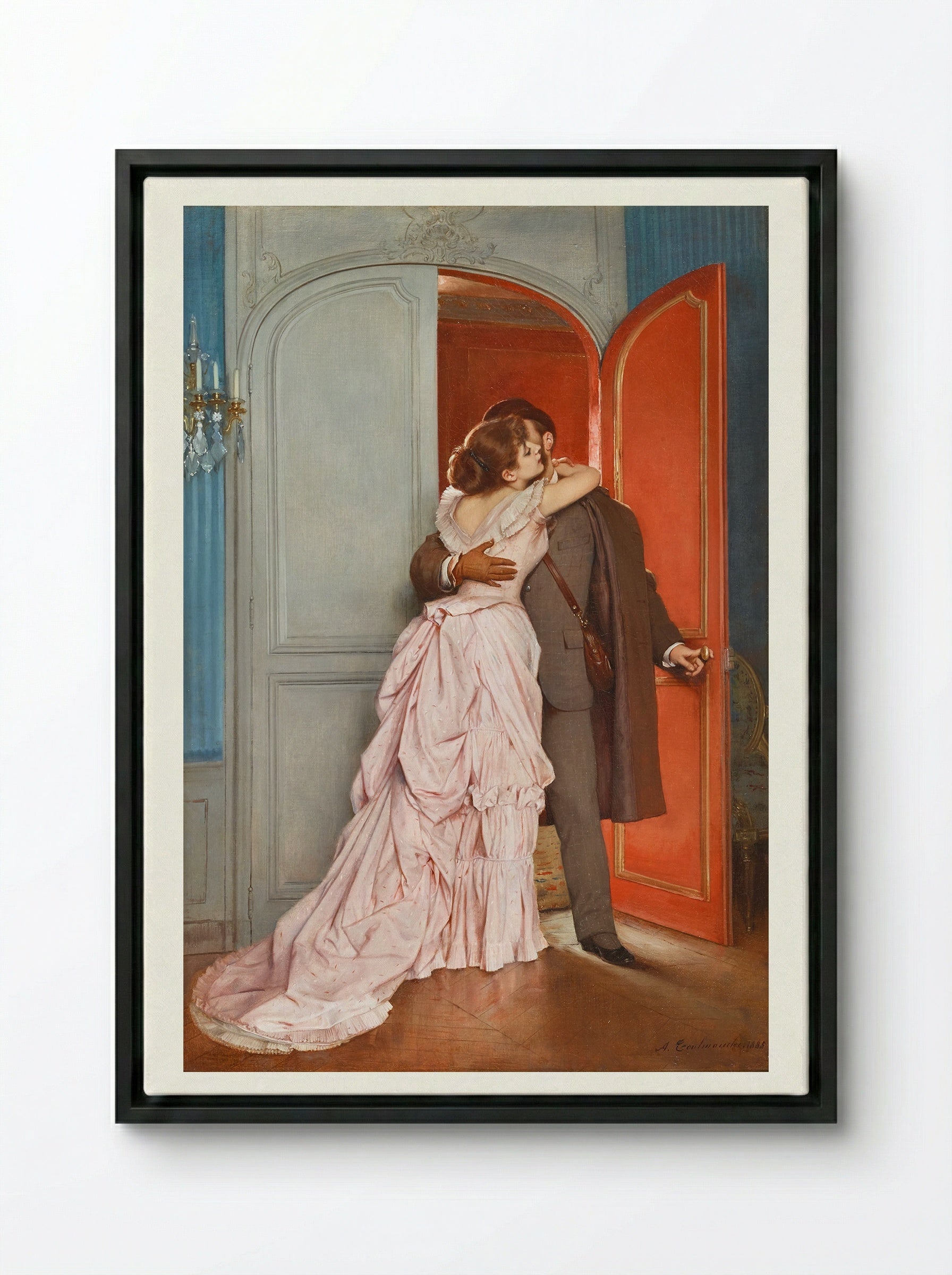 The Kiss - Auguste Toulmouche - Framed Canvas Black