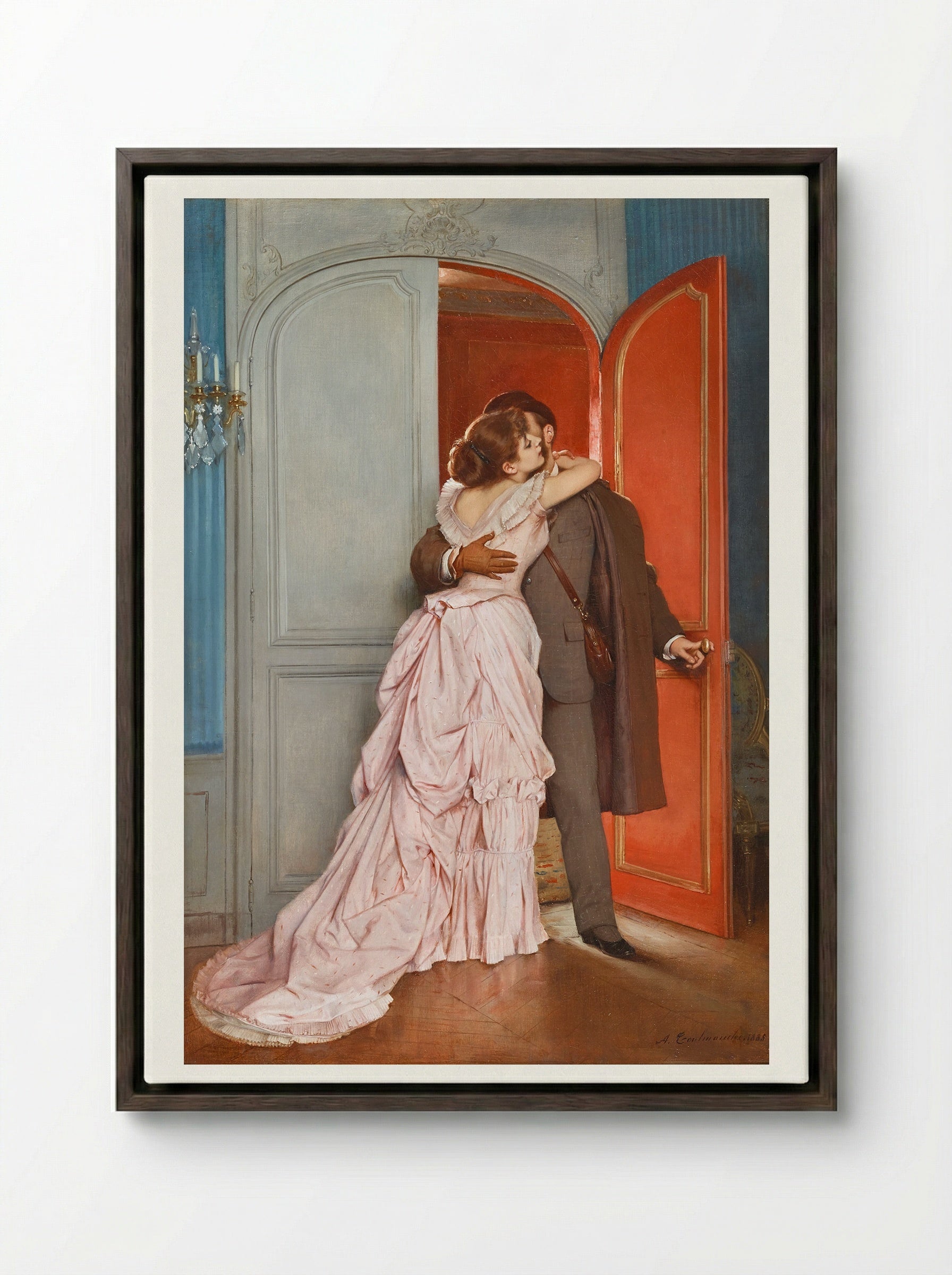 The Kiss - Auguste Toulmouche - Framed Canvas Dark Wood