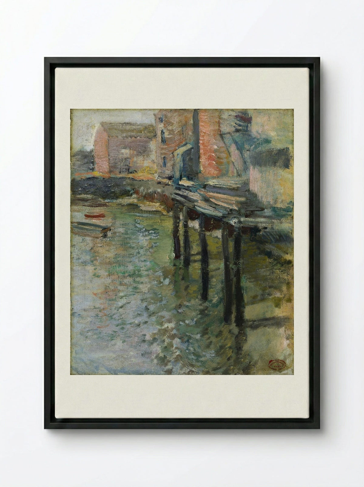 Deserted Wharf (The Old Mill at Cos Cob) - John Henry Twachtman - Framed Canvas Black