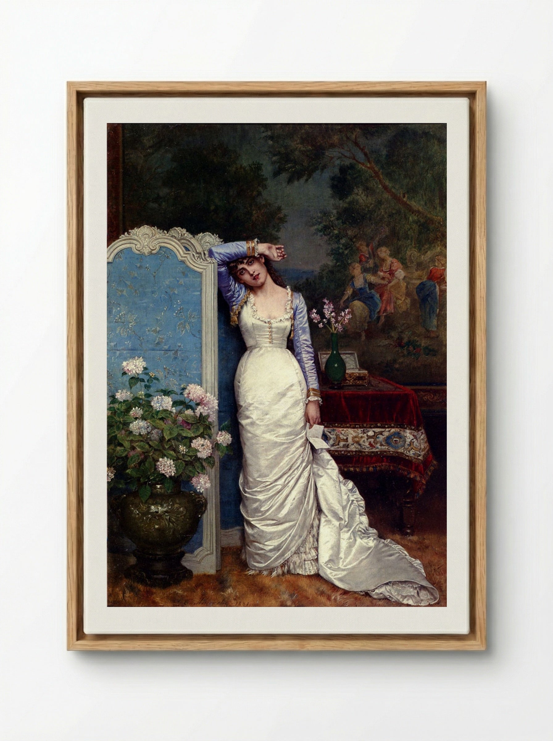 Young Woman In An Interior - Auguste Toulmouche - Framed Canvas Wood
