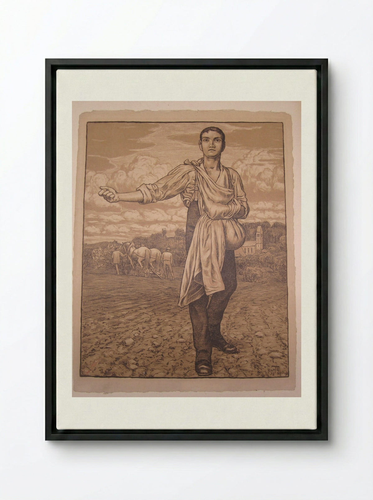 The Sower I - Hans Thoma - Framed Canvas Black