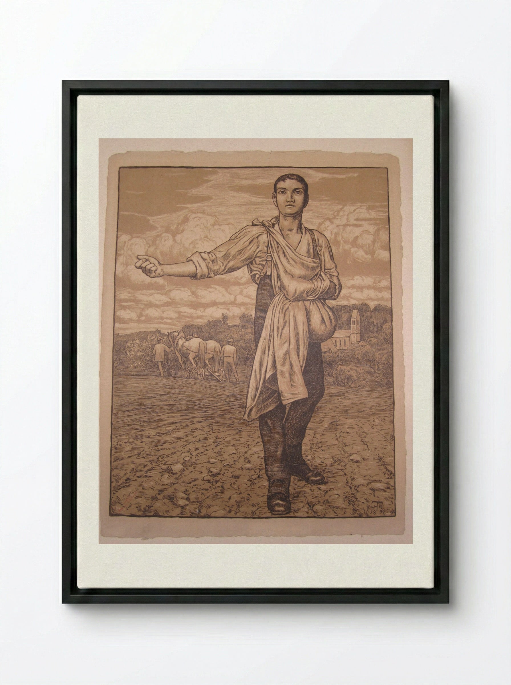 The Sower I - Hans Thoma - Framed Canvas Black