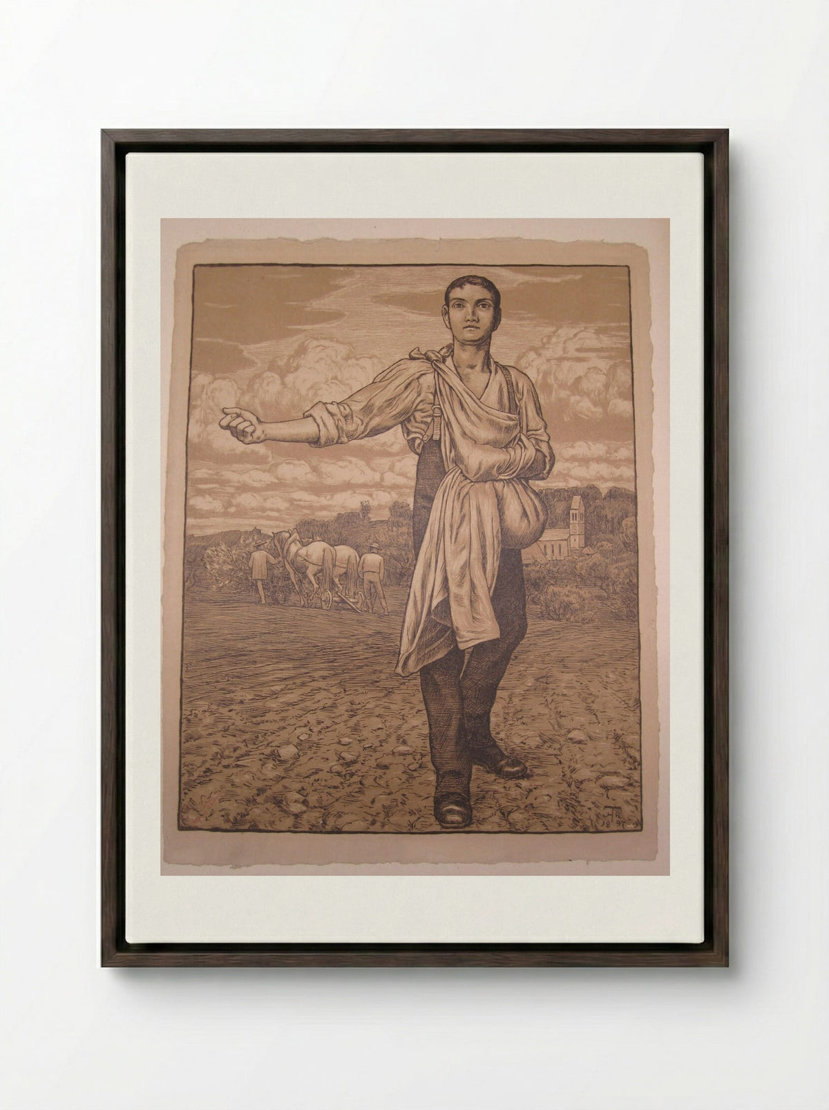 The Sower I - Hans Thoma - Framed Canvas Dark Wood