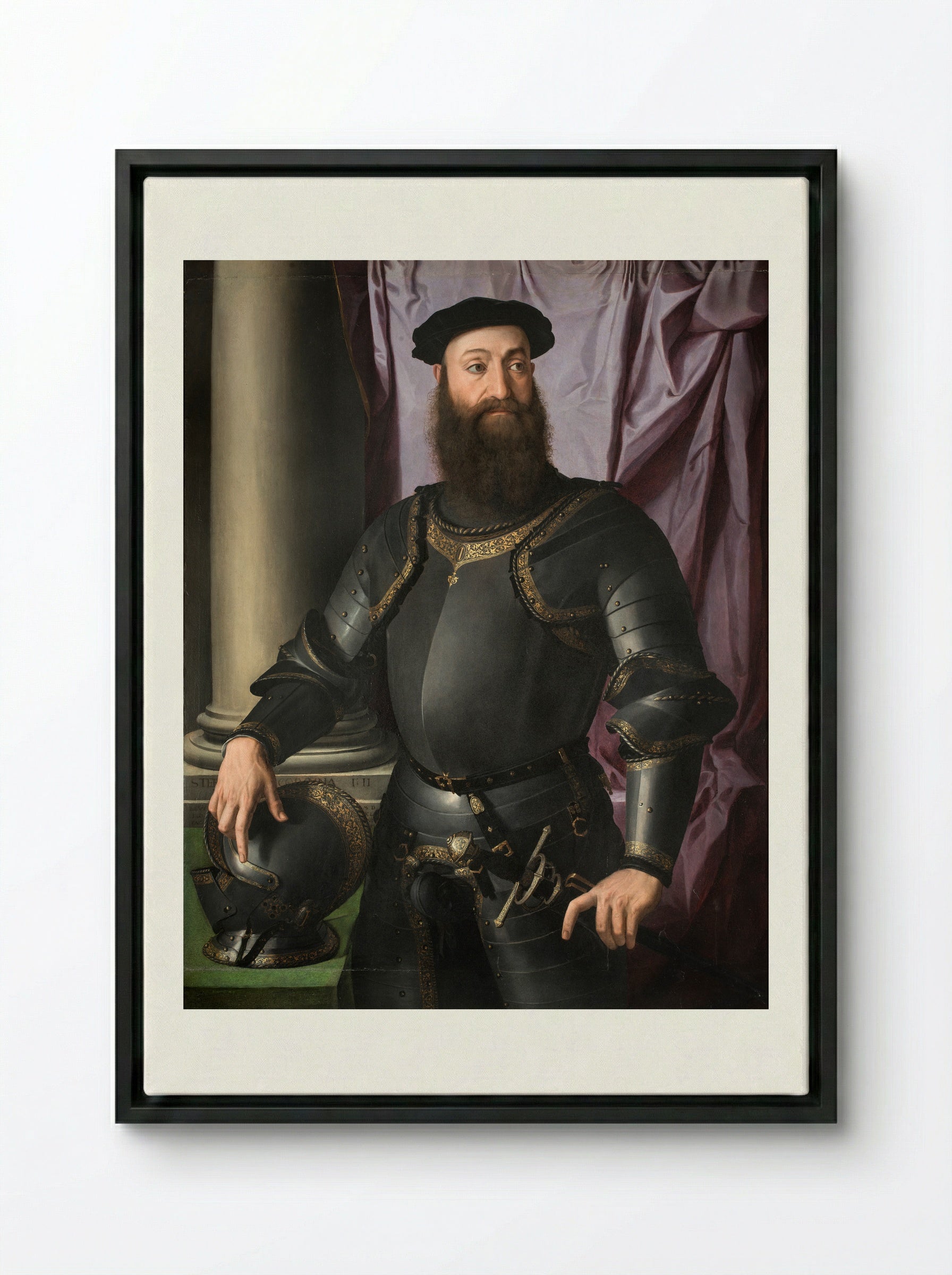 Portrait of Stefano IV Colonna - Agnolo Bronzino - Framed Canvas Black