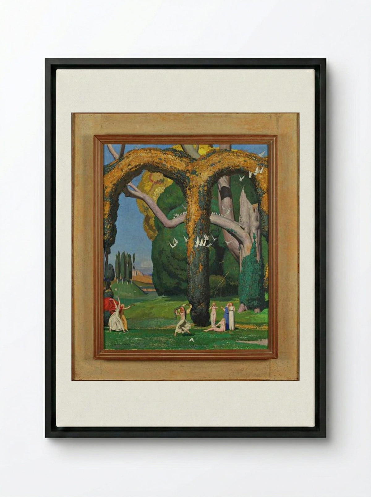 La danseuse et les deux pigeons - Jean Dupas - Framed Canvas Black