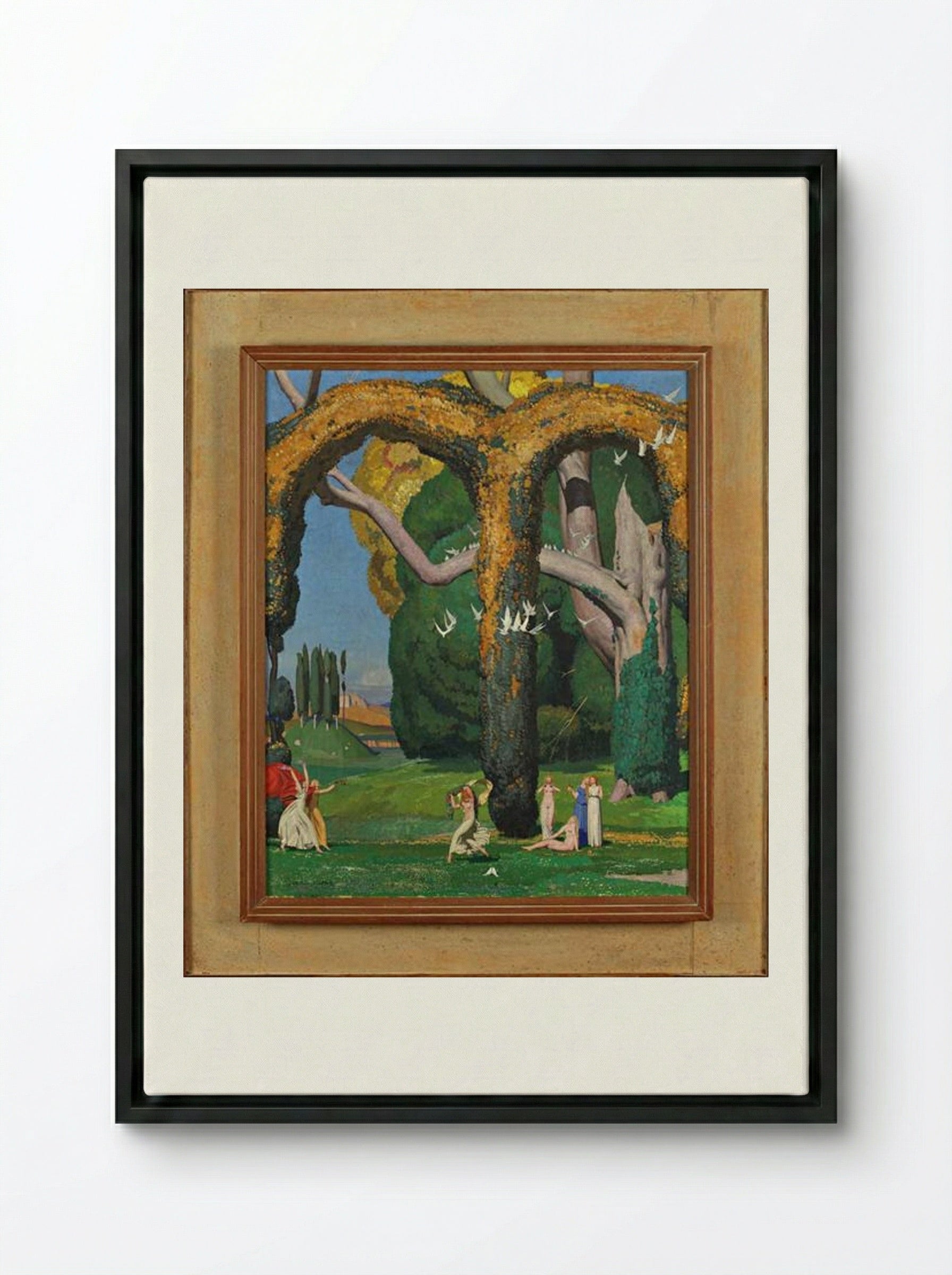 La danseuse et les deux pigeons - Jean Dupas - Framed Canvas Black