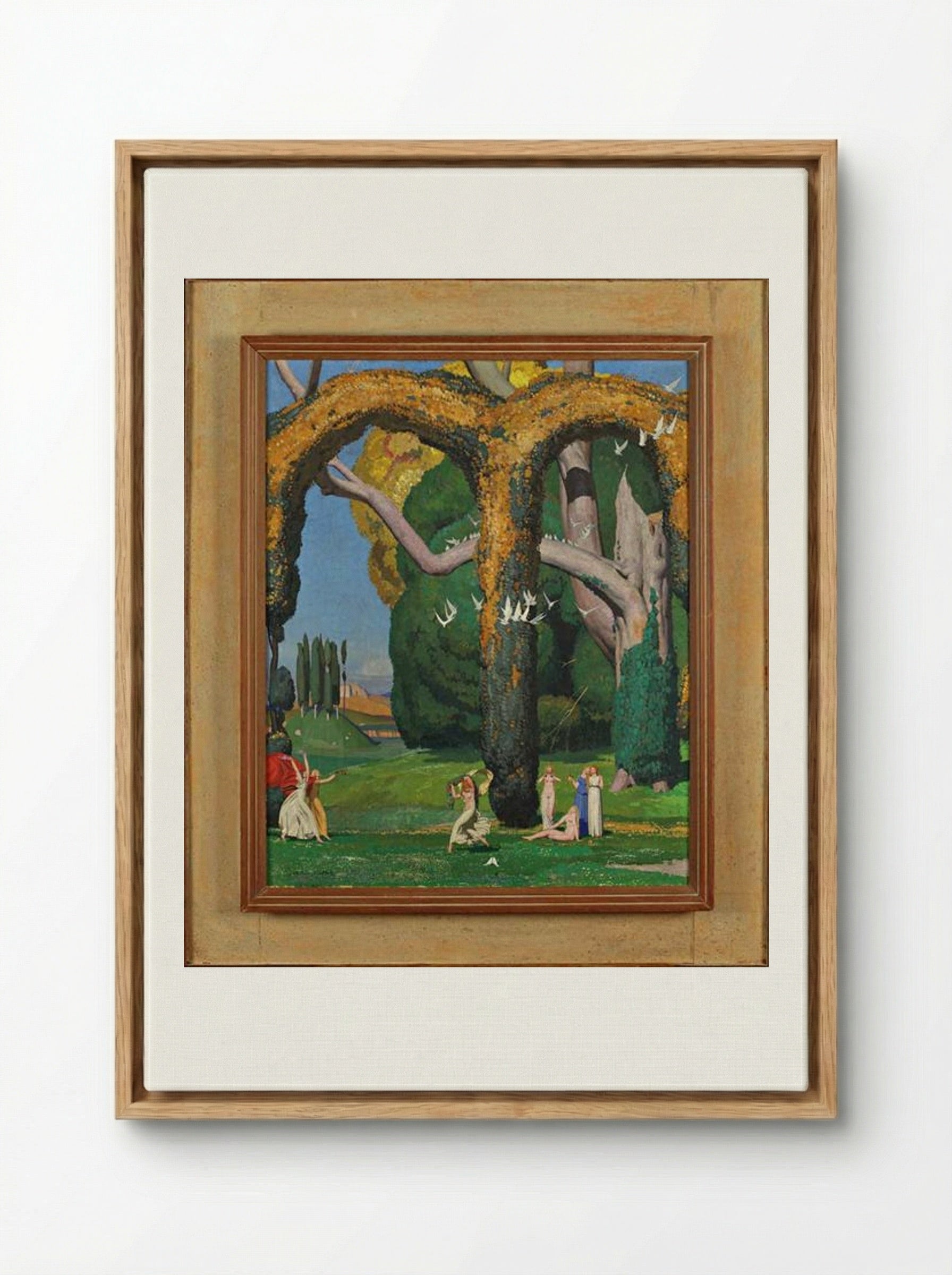 La danseuse et les deux pigeons - Jean Dupas - Framed Canvas Wood