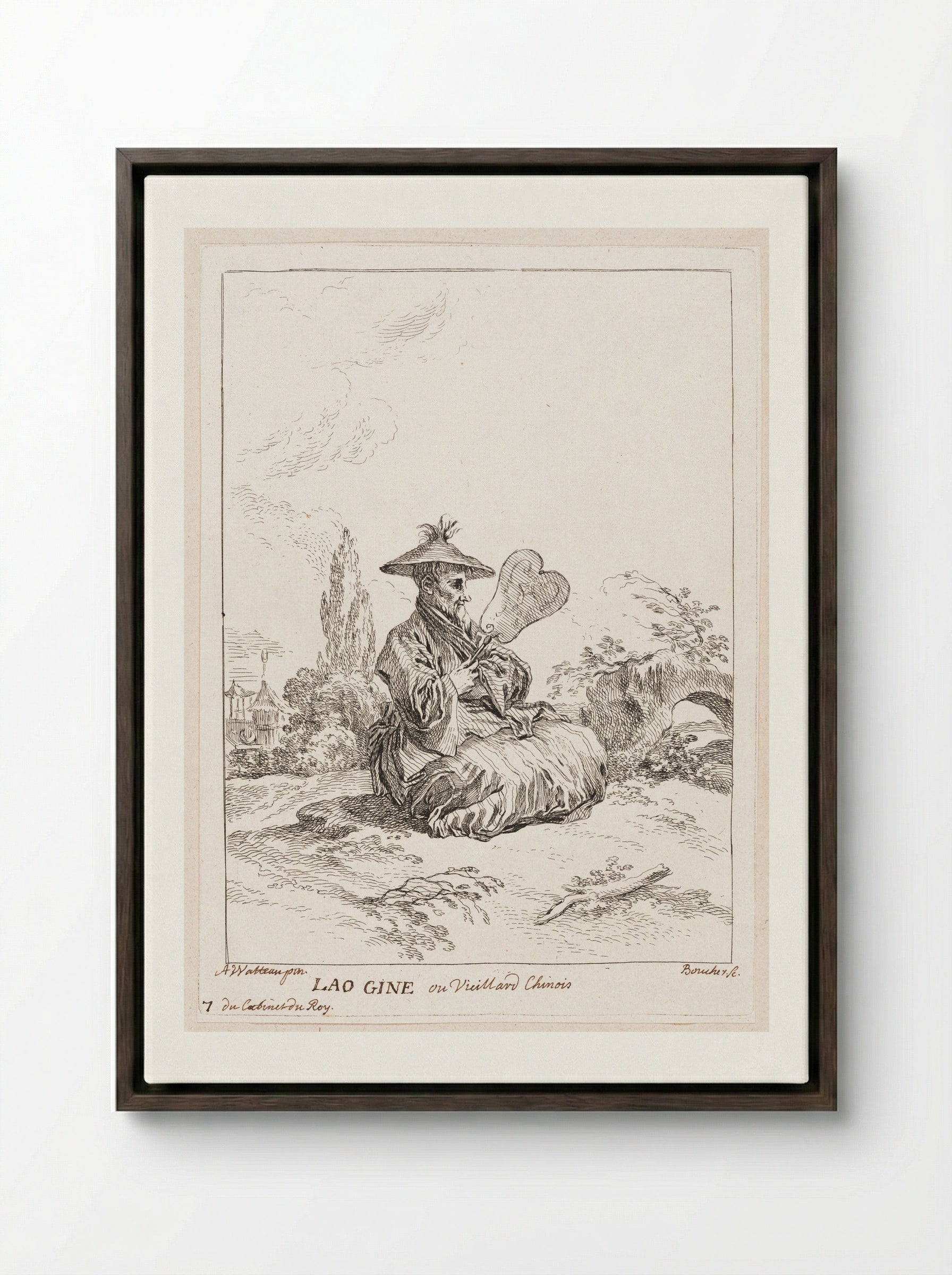 Lao Gine ou Vieillard Chinois - François Boucher - Framed Canvas Dark Wood