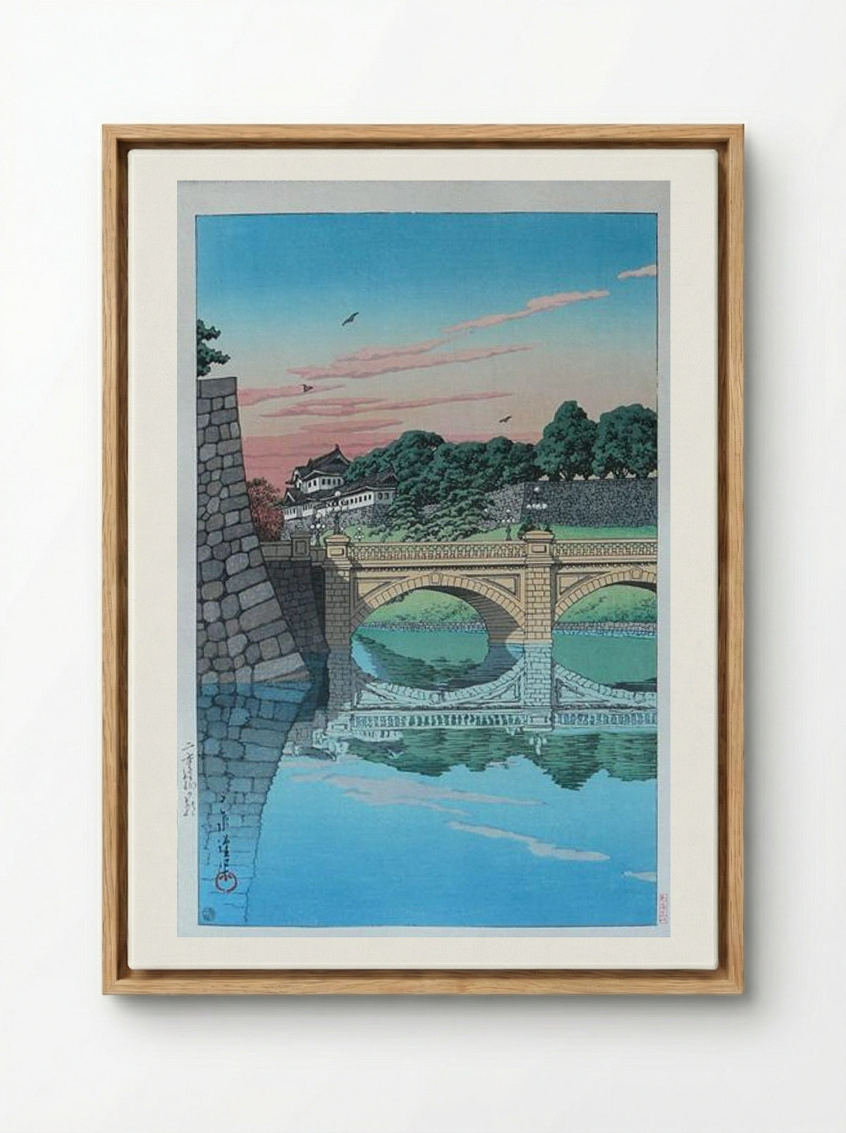 Morning at Nijubashi Bridge - Hasui Kawase - Framed Canvas Wood