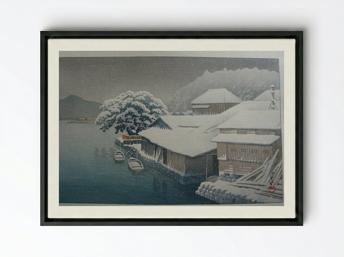 Snow at Ishinomaki - Hasui Kawase - Framed Canvas Black