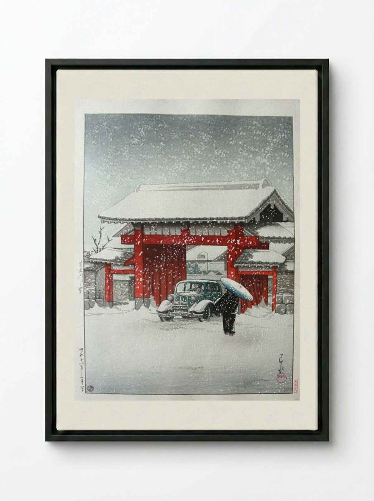 Snow at Shiba Daimon - Hasui Kawase - Framed Canvas Black