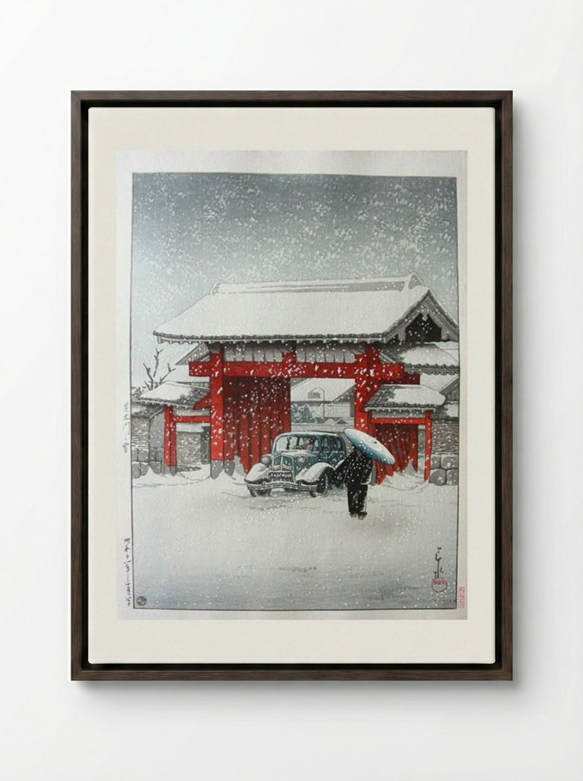 Snow at Shiba Daimon - Hasui Kawase - Framed Canvas Dark Wood