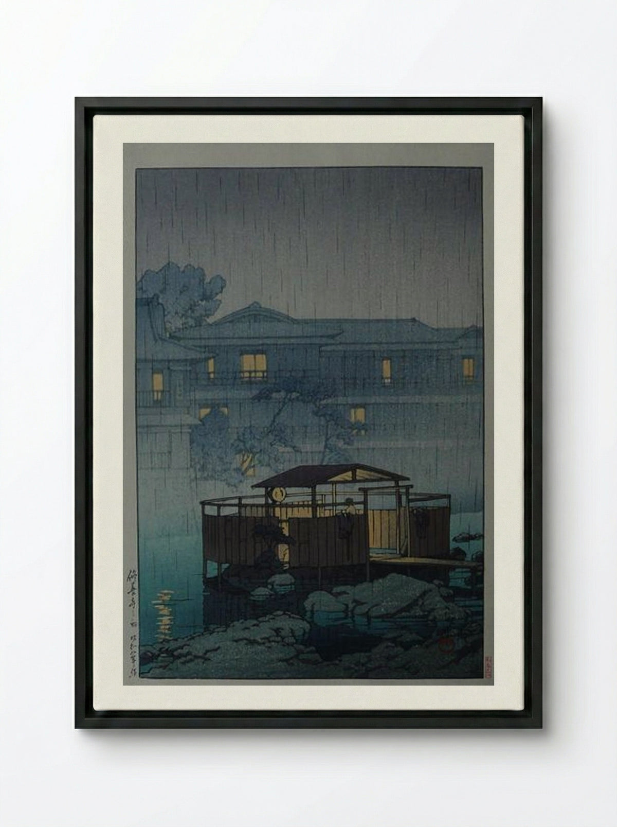 Rain at Shuzenji Spa - Hasui Kawase - Framed Canvas Black