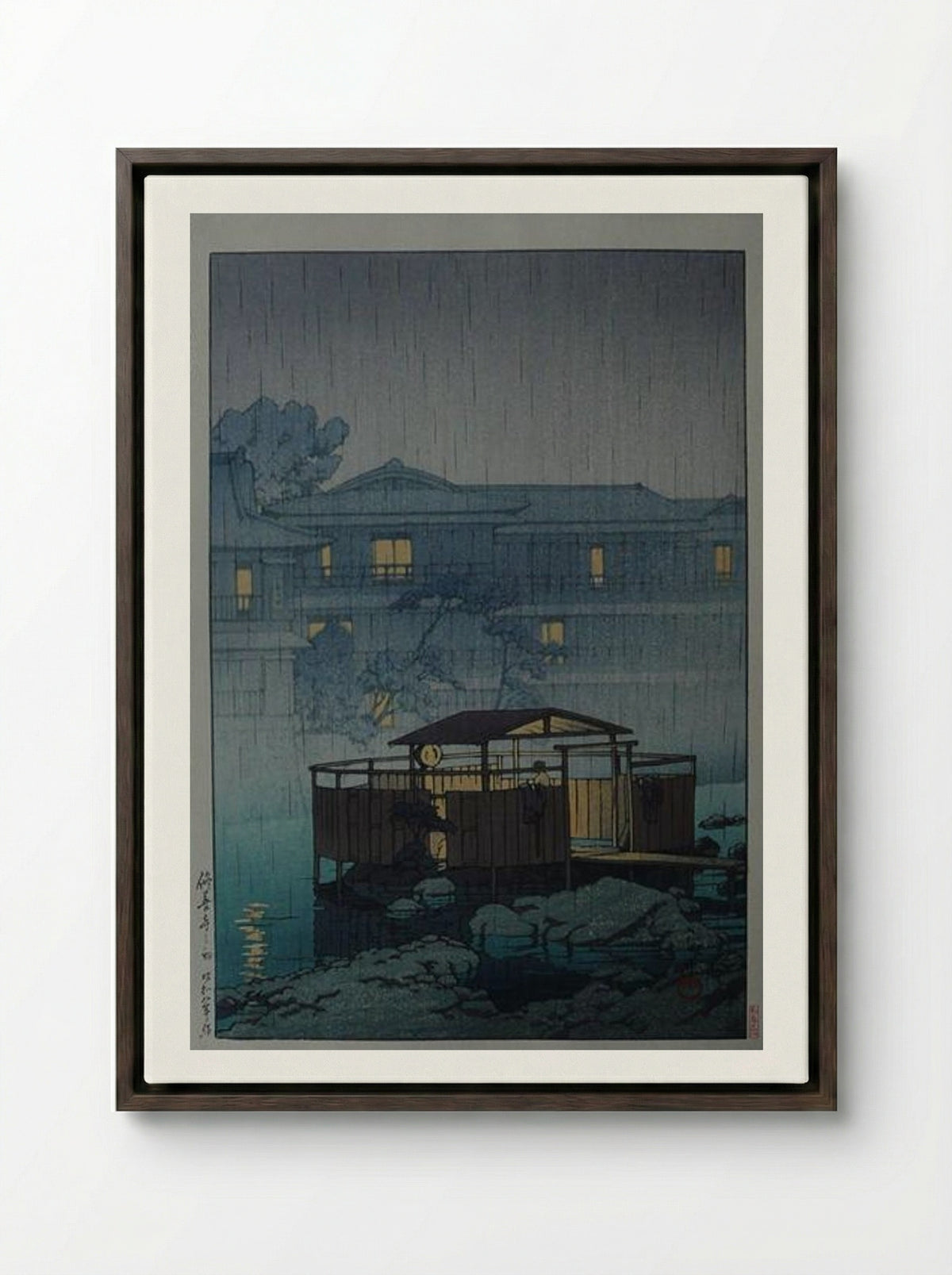 Rain at Shuzenji Spa - Hasui Kawase - Framed Canvas Dark Wood