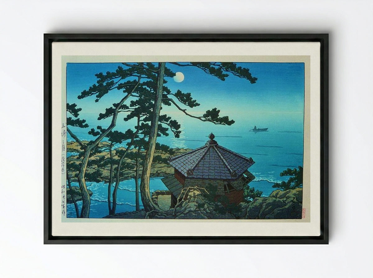 Full Moon at Izu-ura, Ibaraki - Hasui Kawase - Framed Canvas Black