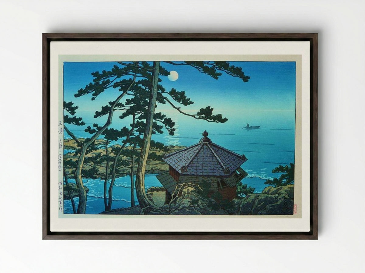 Full Moon at Izu-ura, Ibaraki - Hasui Kawase - Framed Canvas Dark Wood